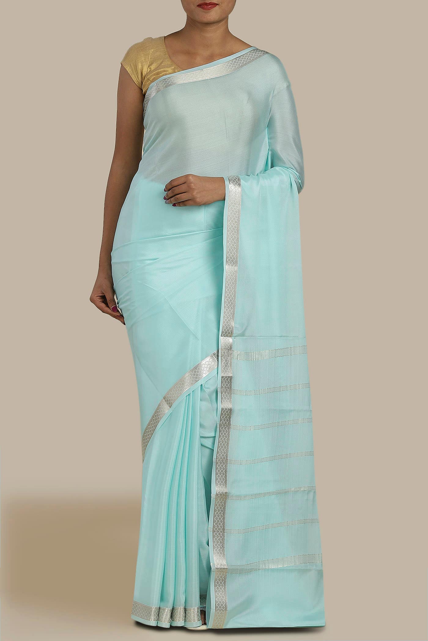 Blue Mysore Crepe Saree