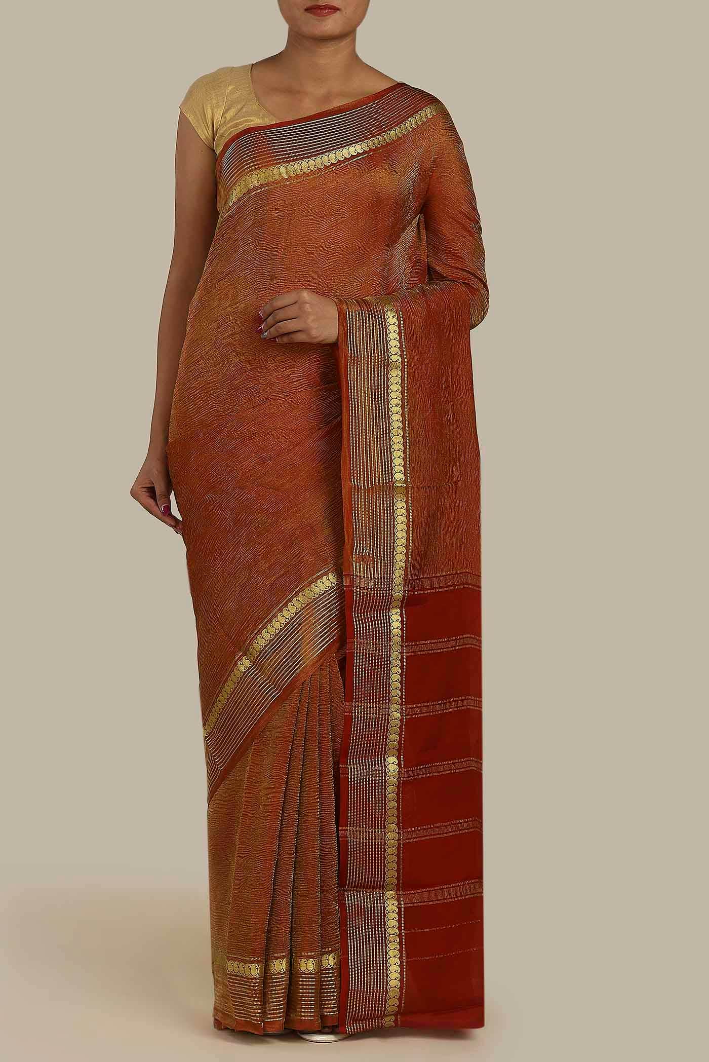 Maroon Mysore Crepe Saree