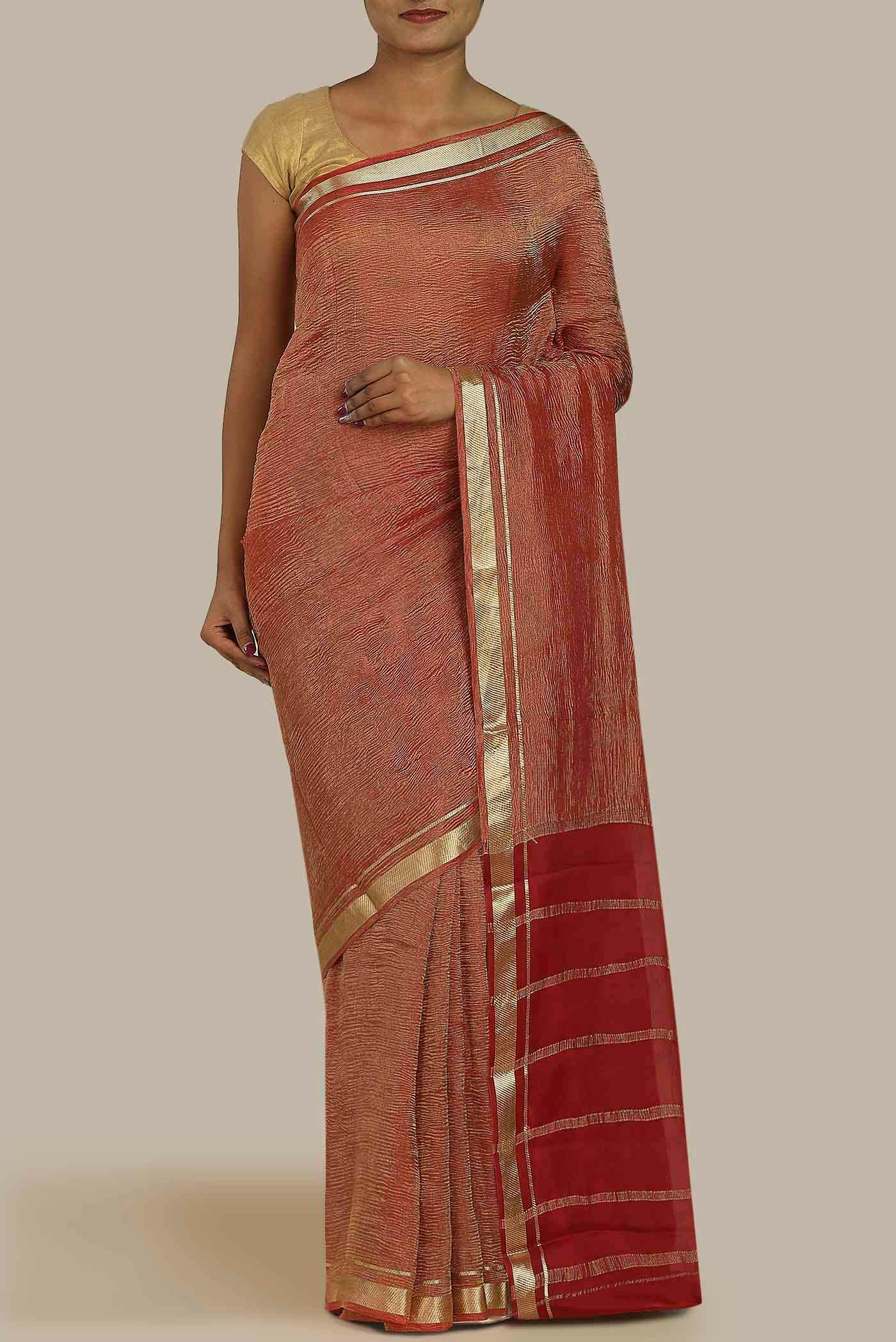 Maroon Mysore Crepe Saree