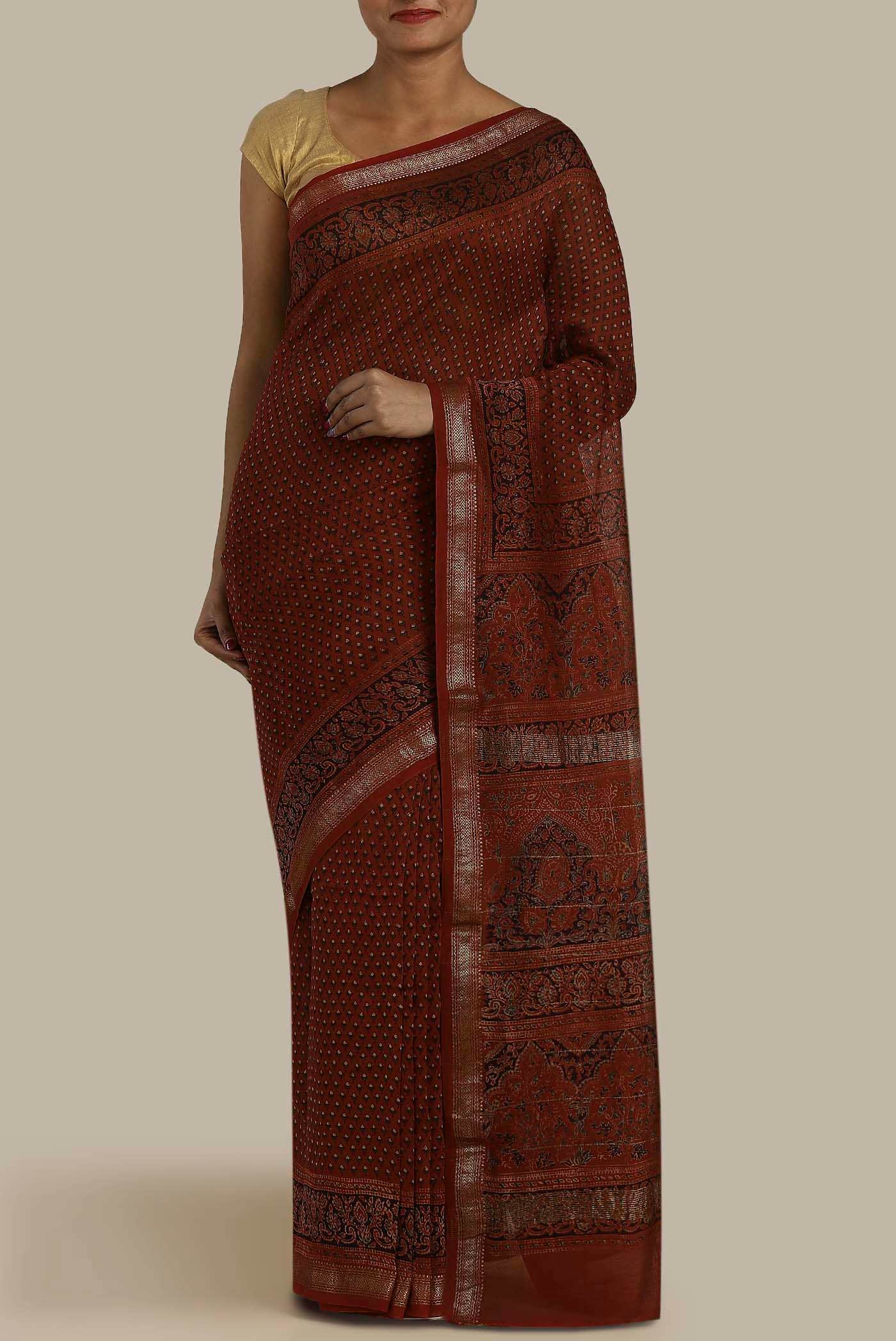 Maroon Maheshwari Silk Cotton Saree