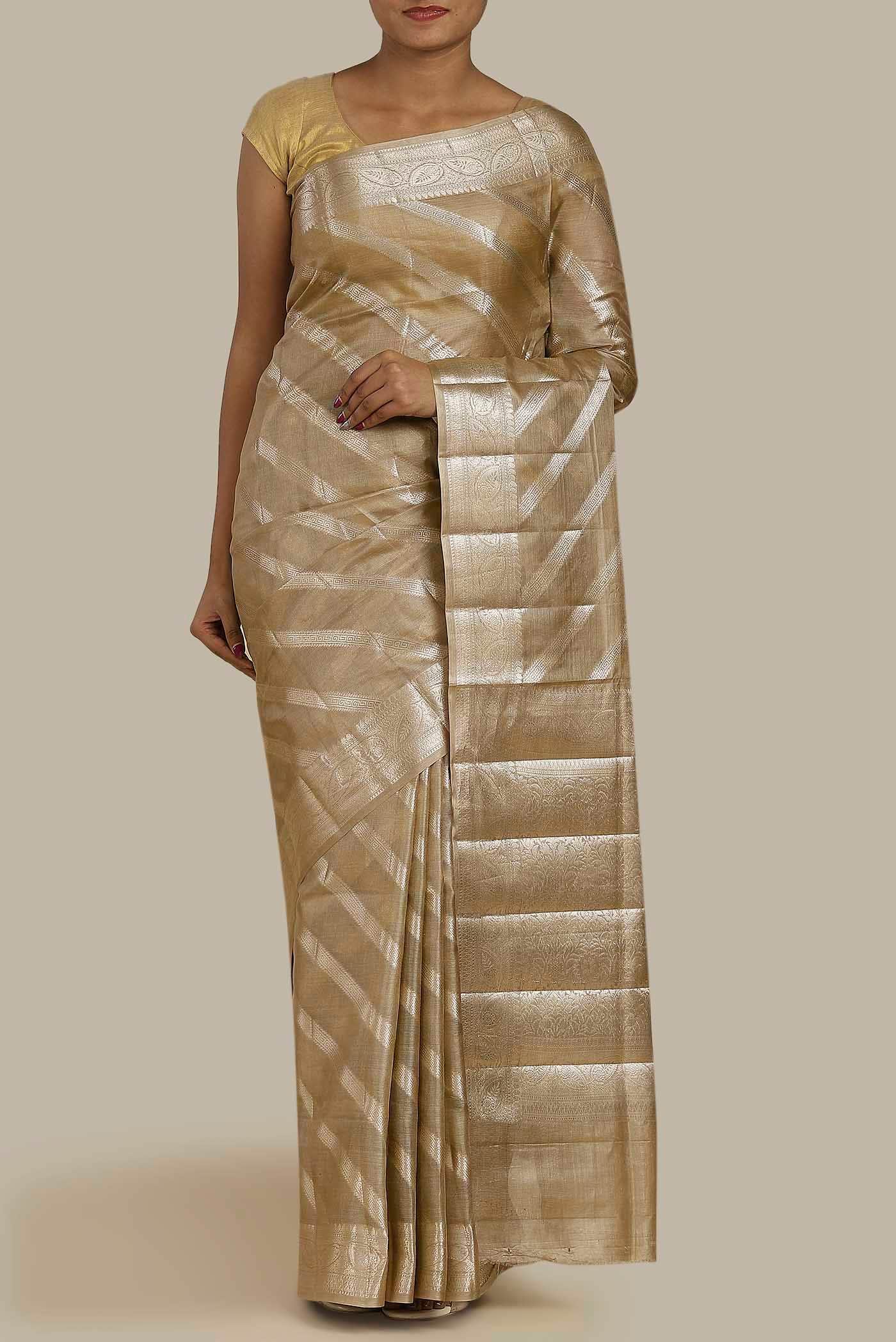 Beige Banarasi Tussar Silk Saree