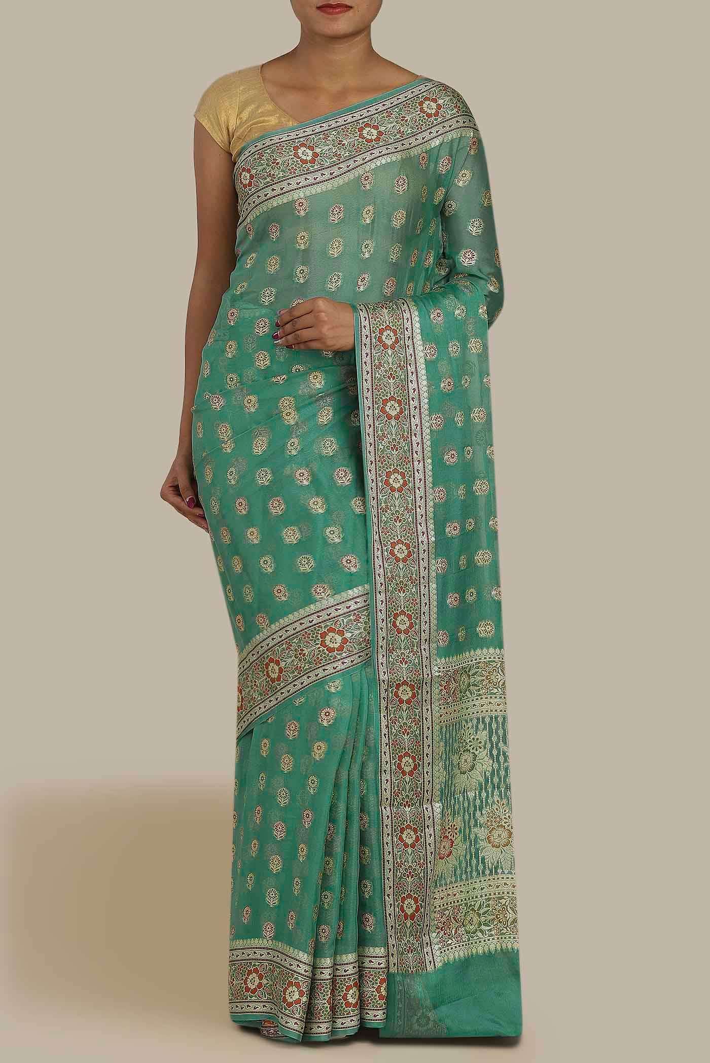 Green Banarasi Georgette Saree