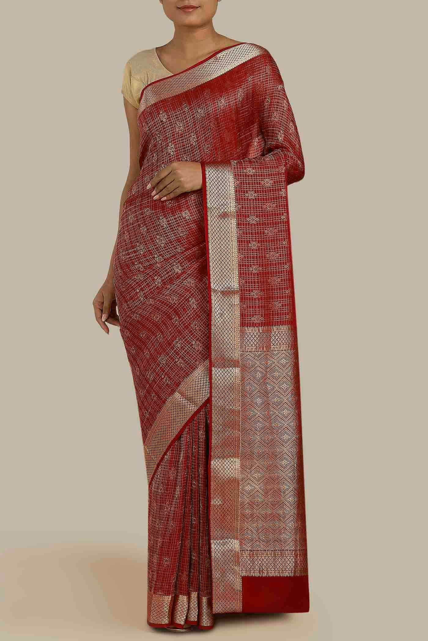 Maroon Mysore Crepe Saree