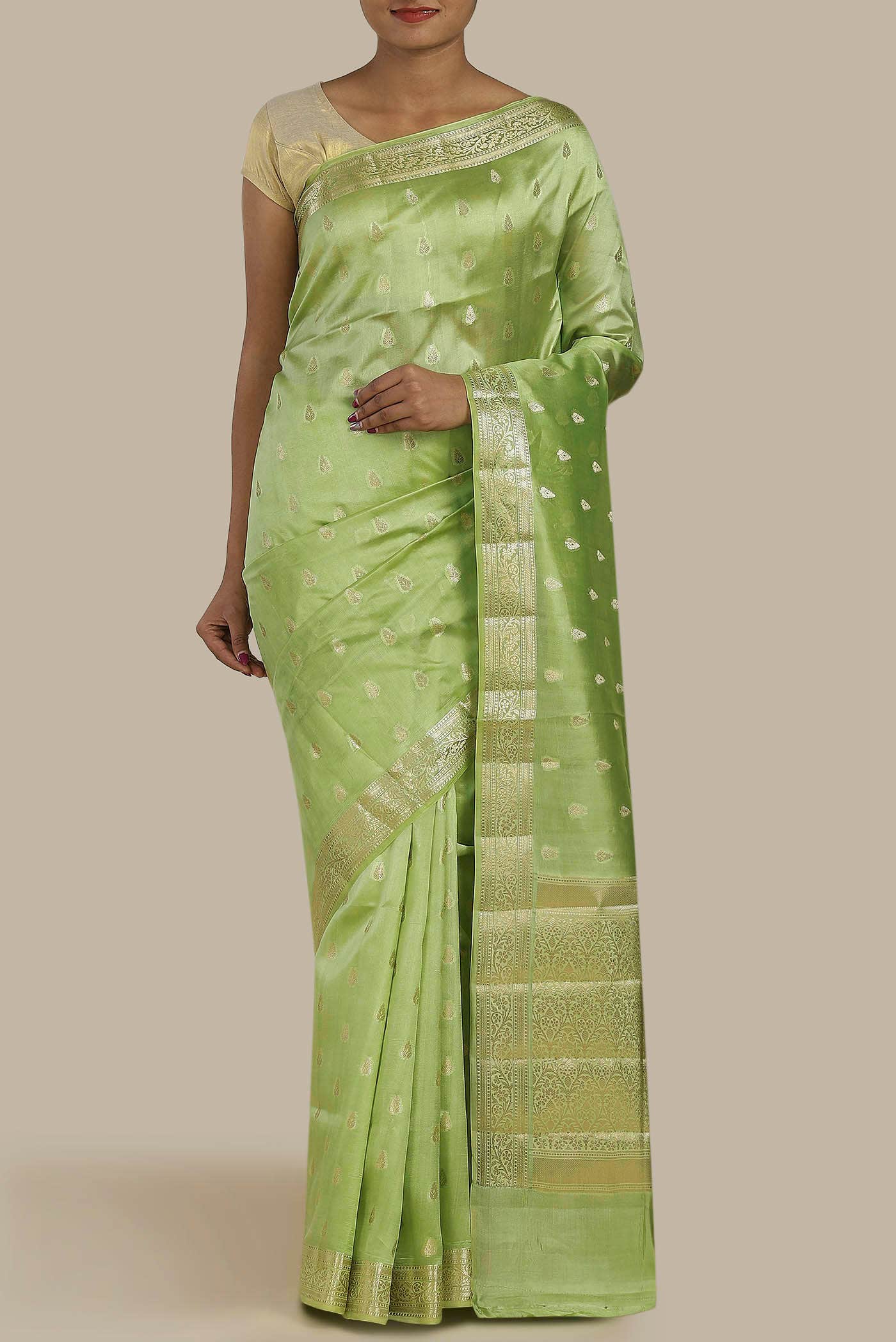 Green Banarasi Raw Silk Saree