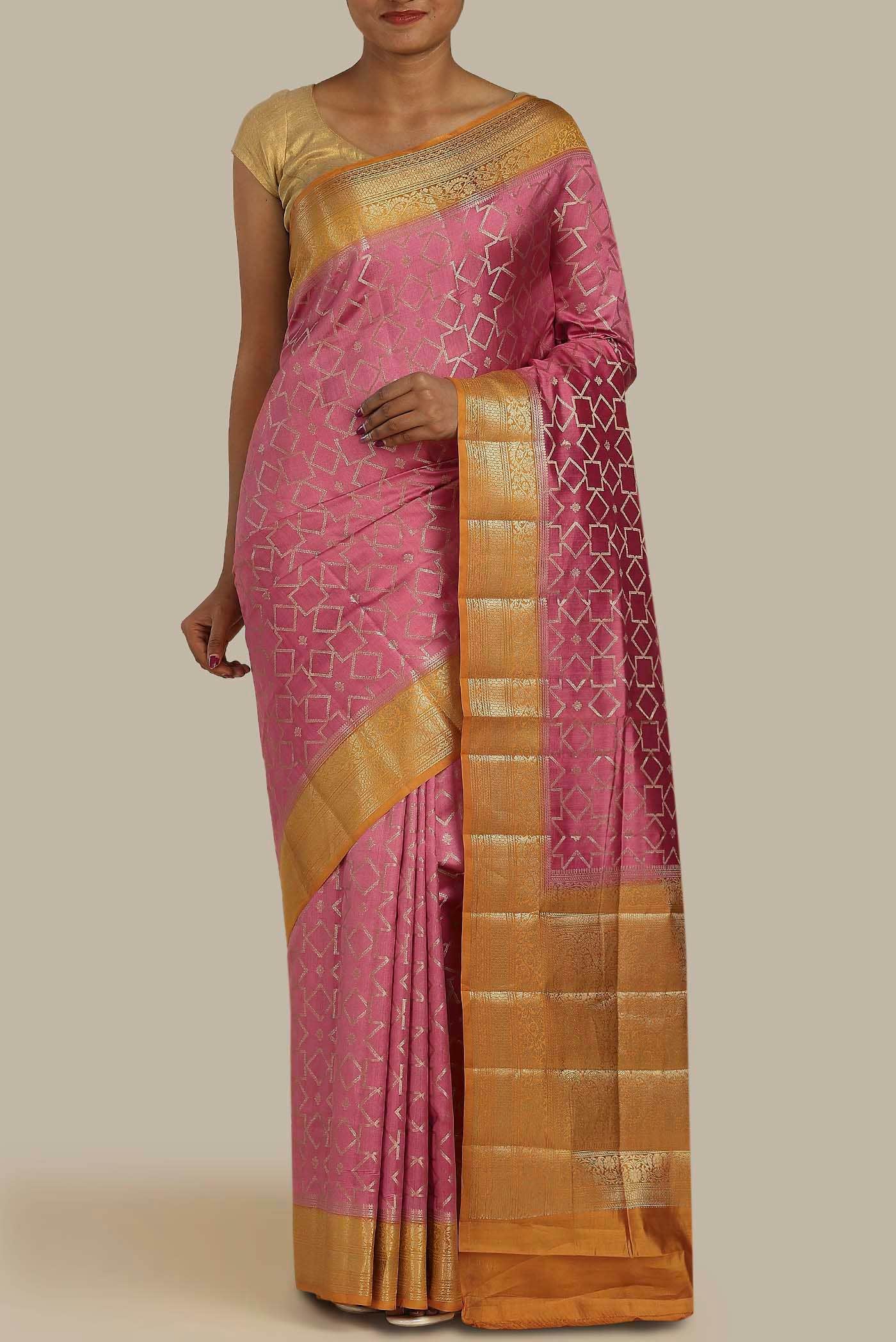 Pink Banarasi Tussar Silk Saree