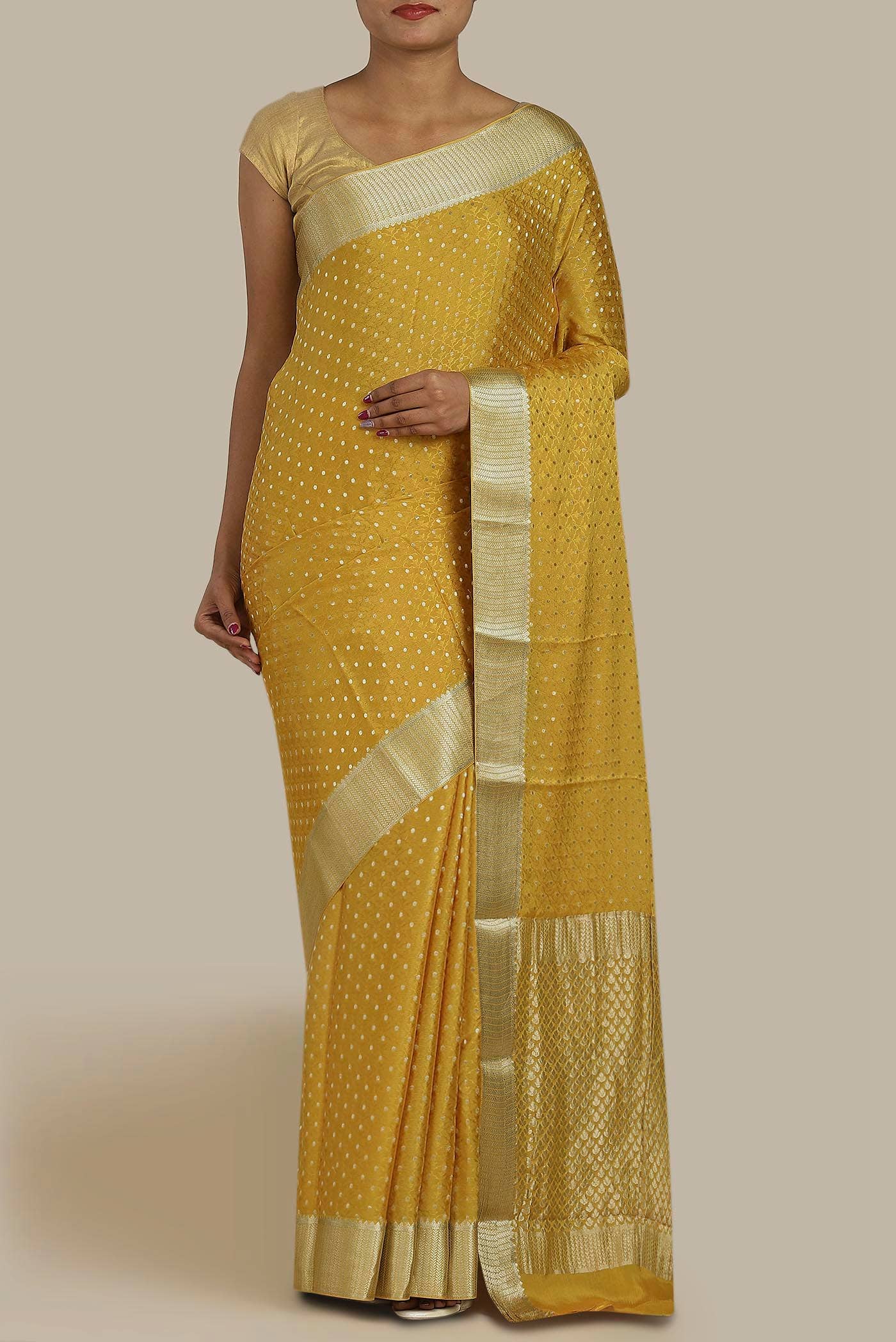 Yellow Mysore Crepe Saree