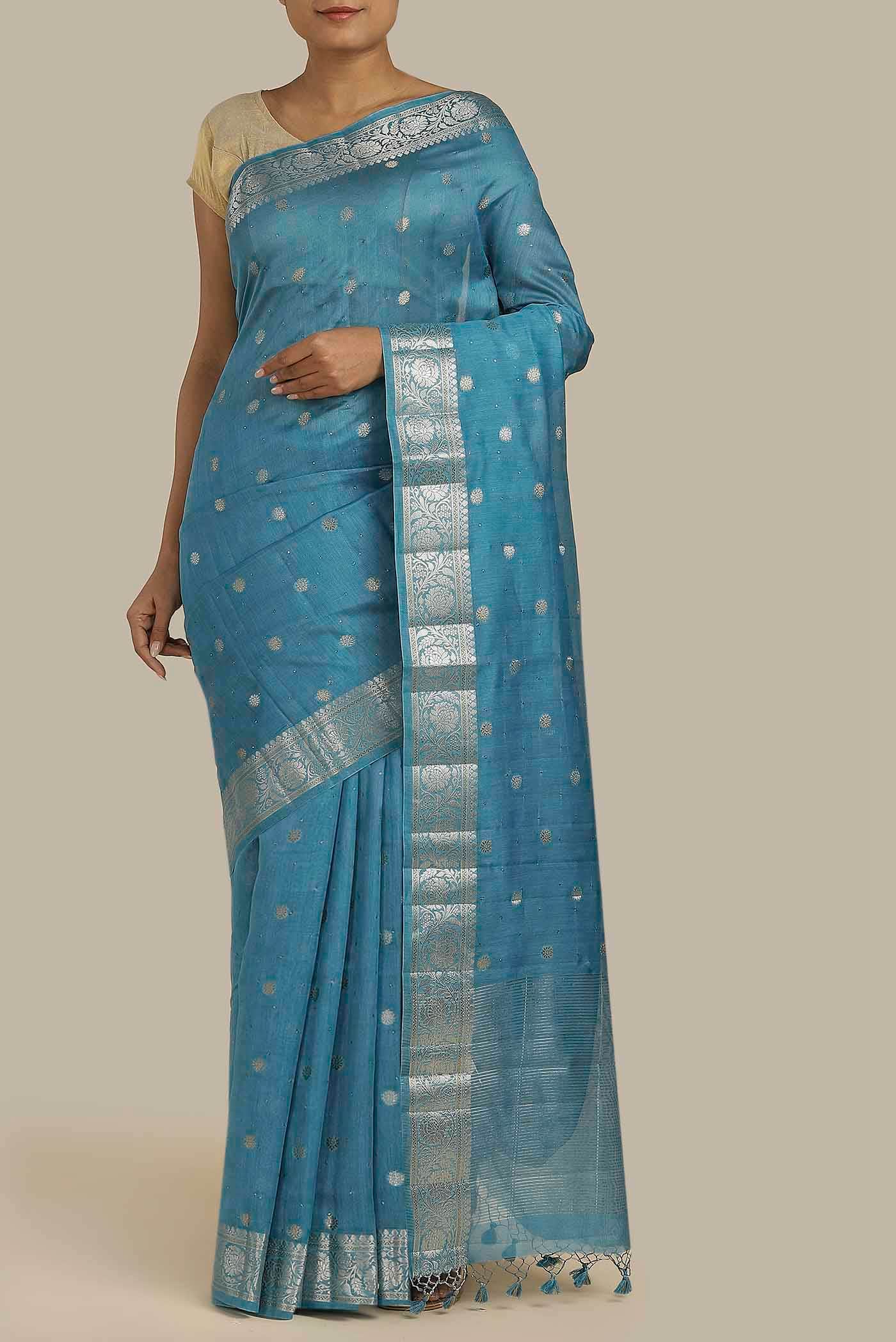Blue Chanderi Silk Cotton Saree