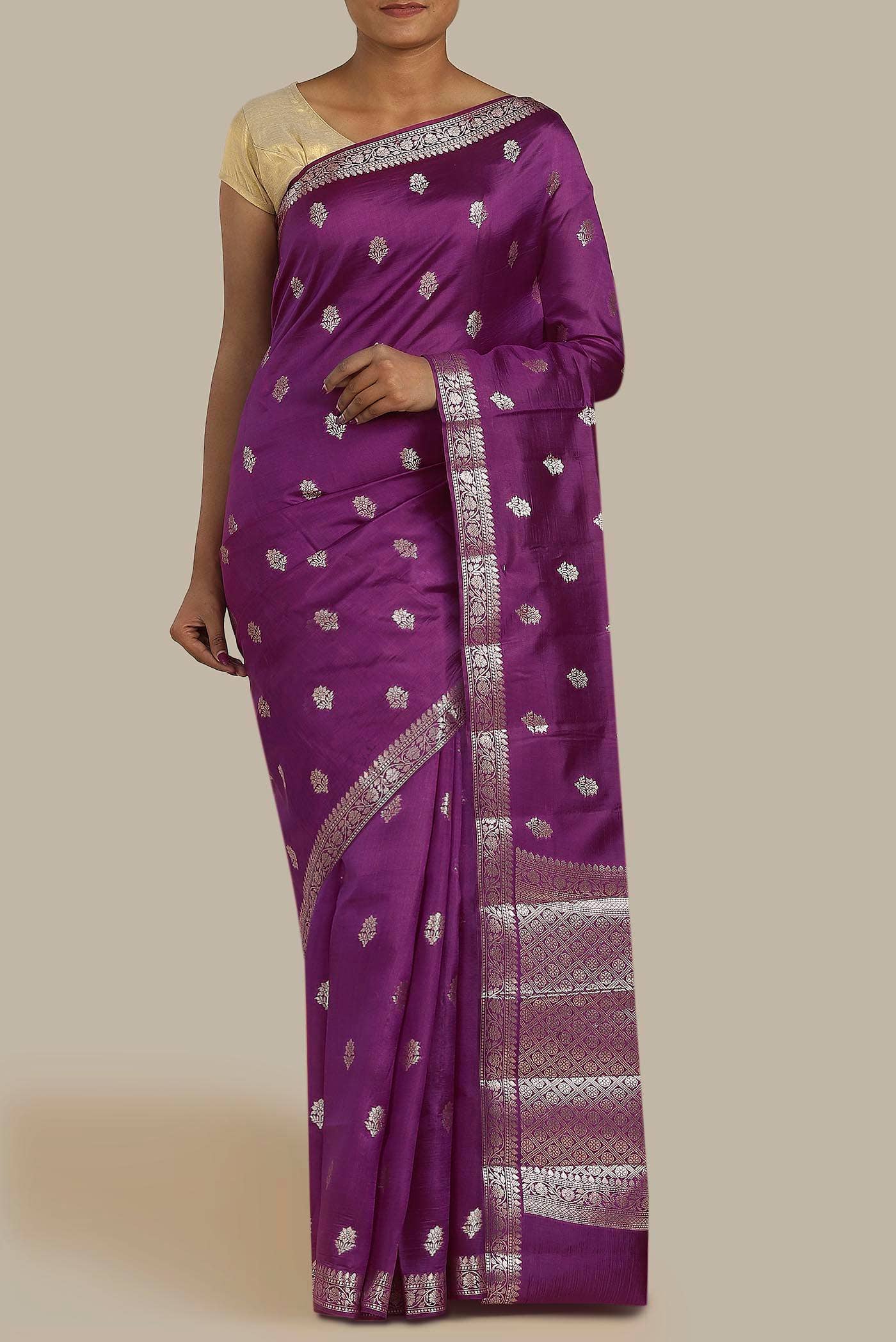 Violet Banarasi Raw Silk Saree