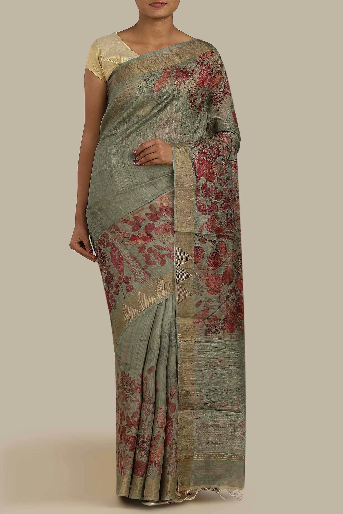 Green Tussar Silk Saree