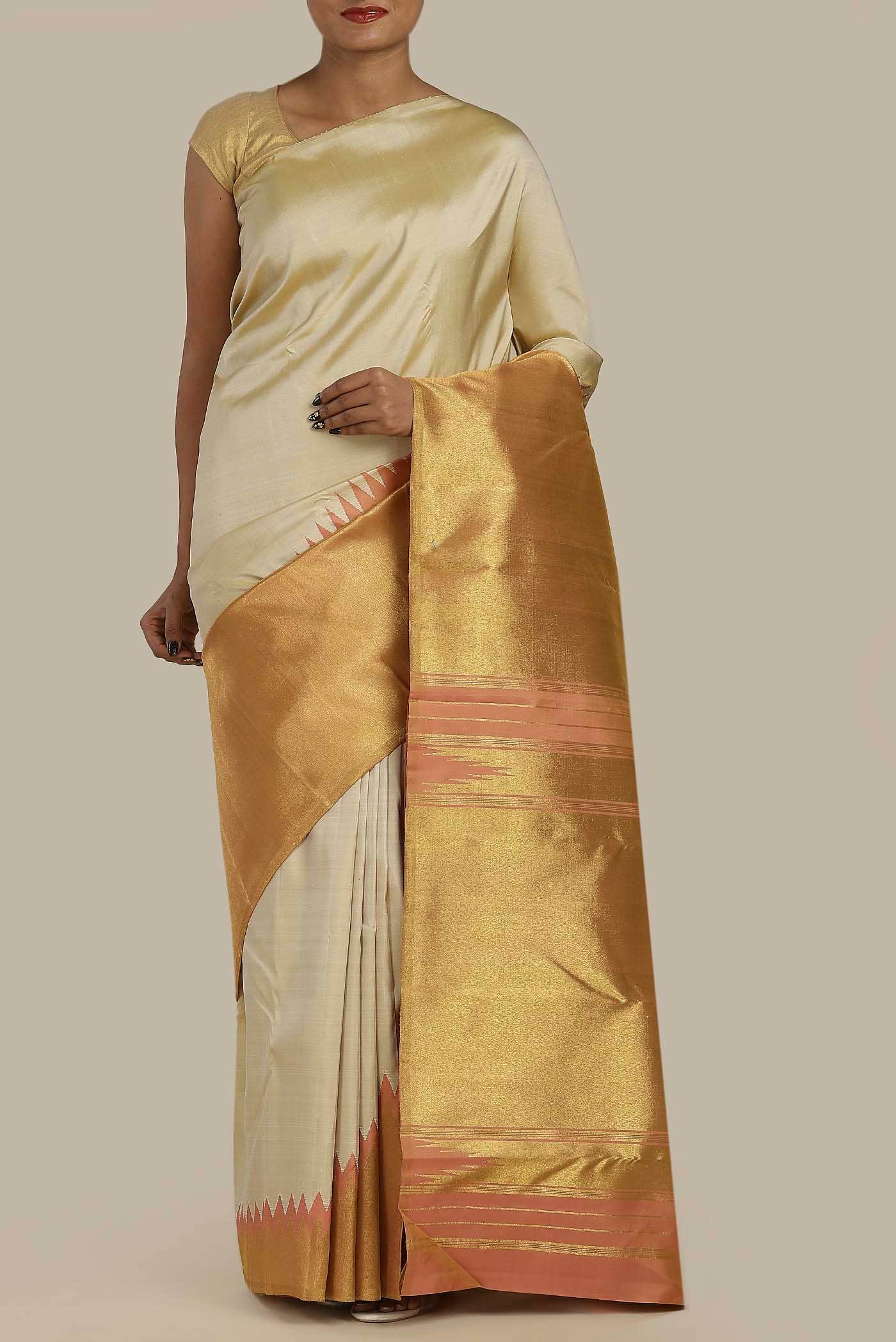 Beige Kanchipuram Silk Saree