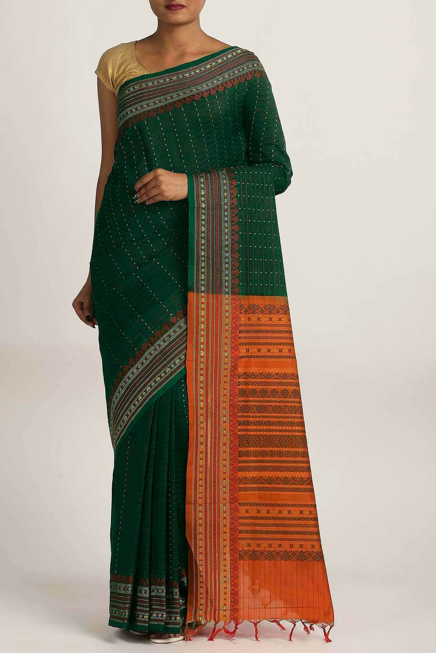 Green Blended Cotton Saree