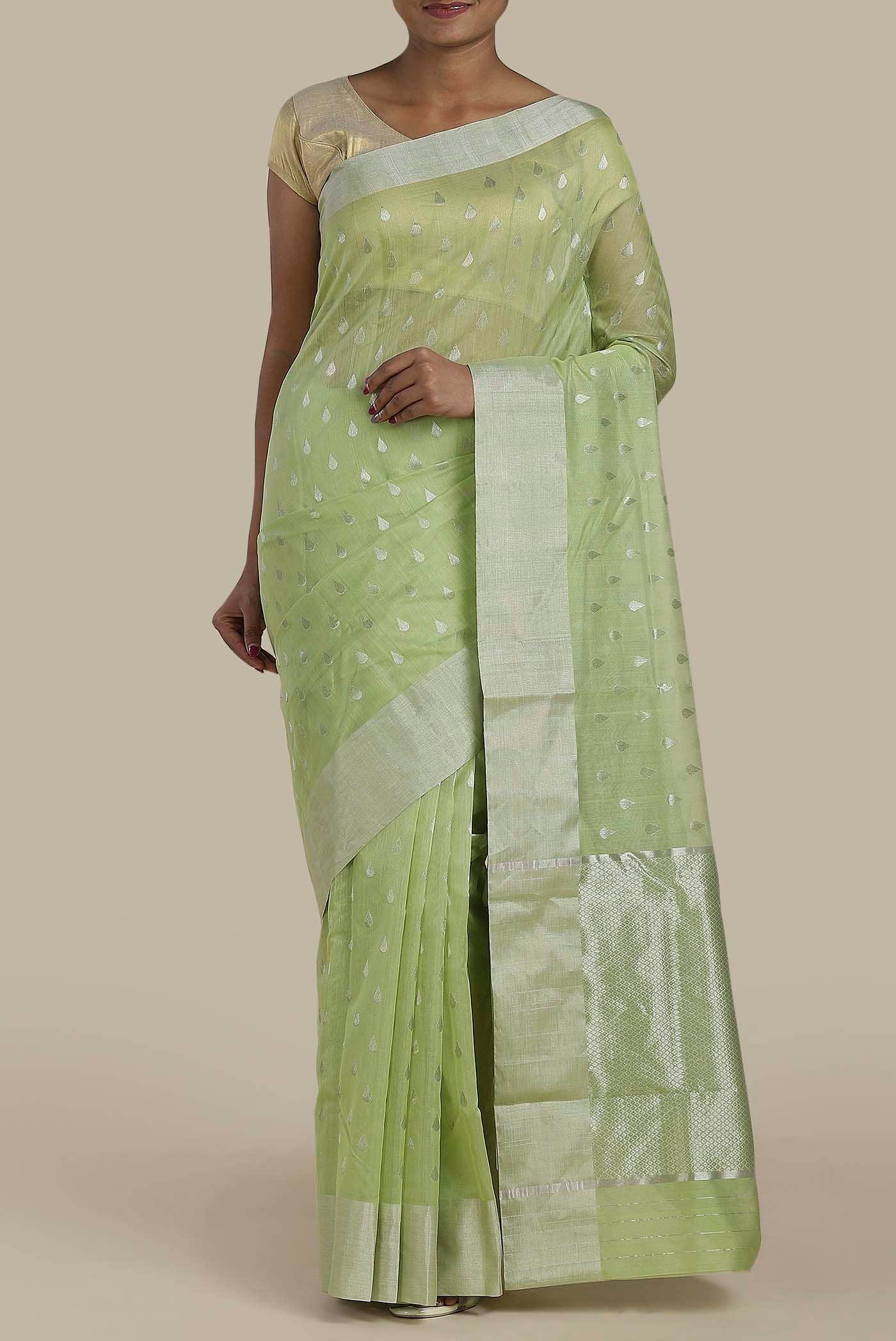 Green Chanderi Silk Cotton Saree