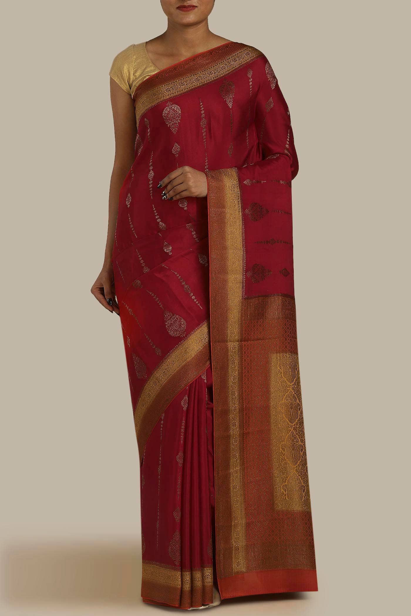Maroon Mysore Crepe Saree
