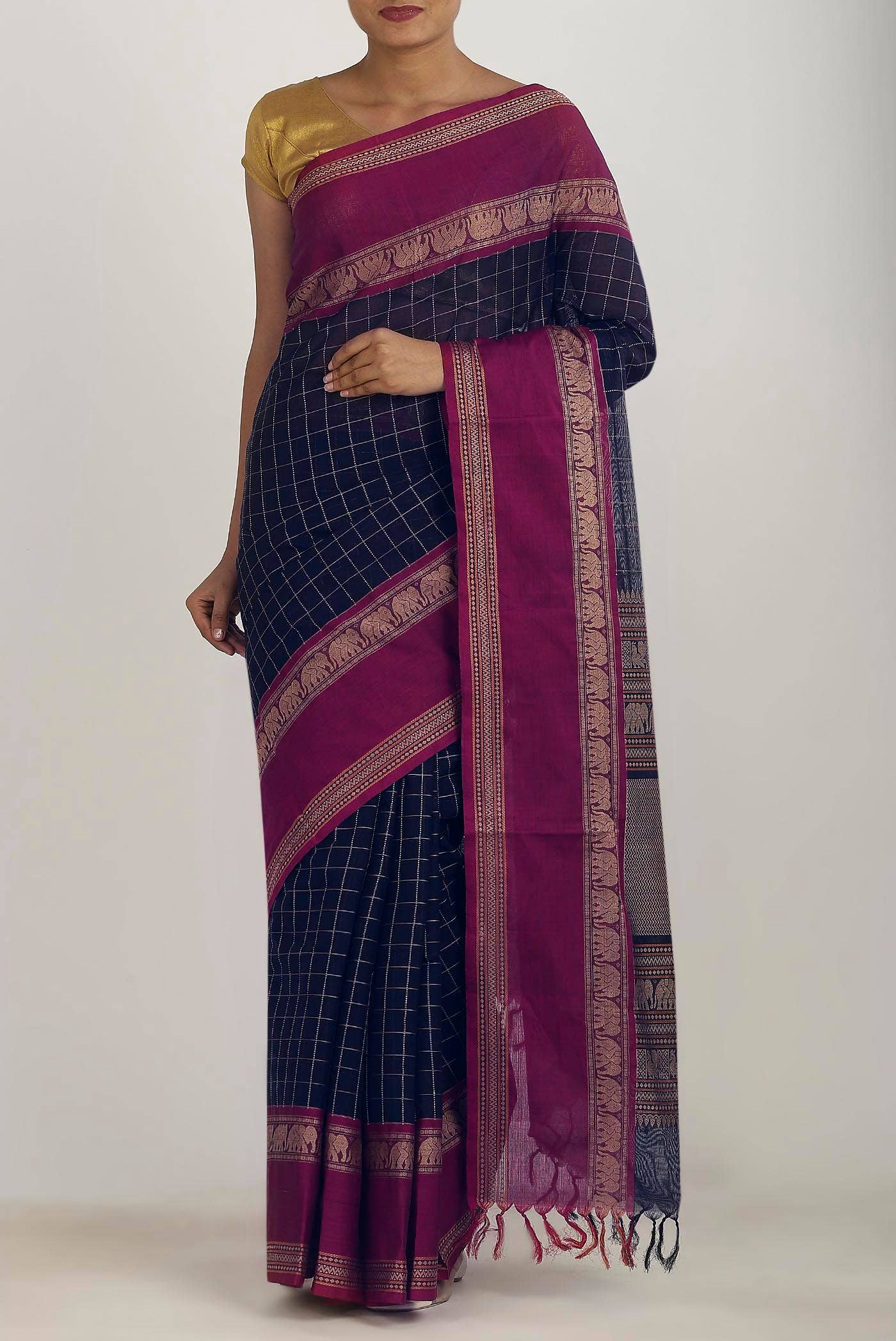 Navy Blue Coimbatore Cotton Saree