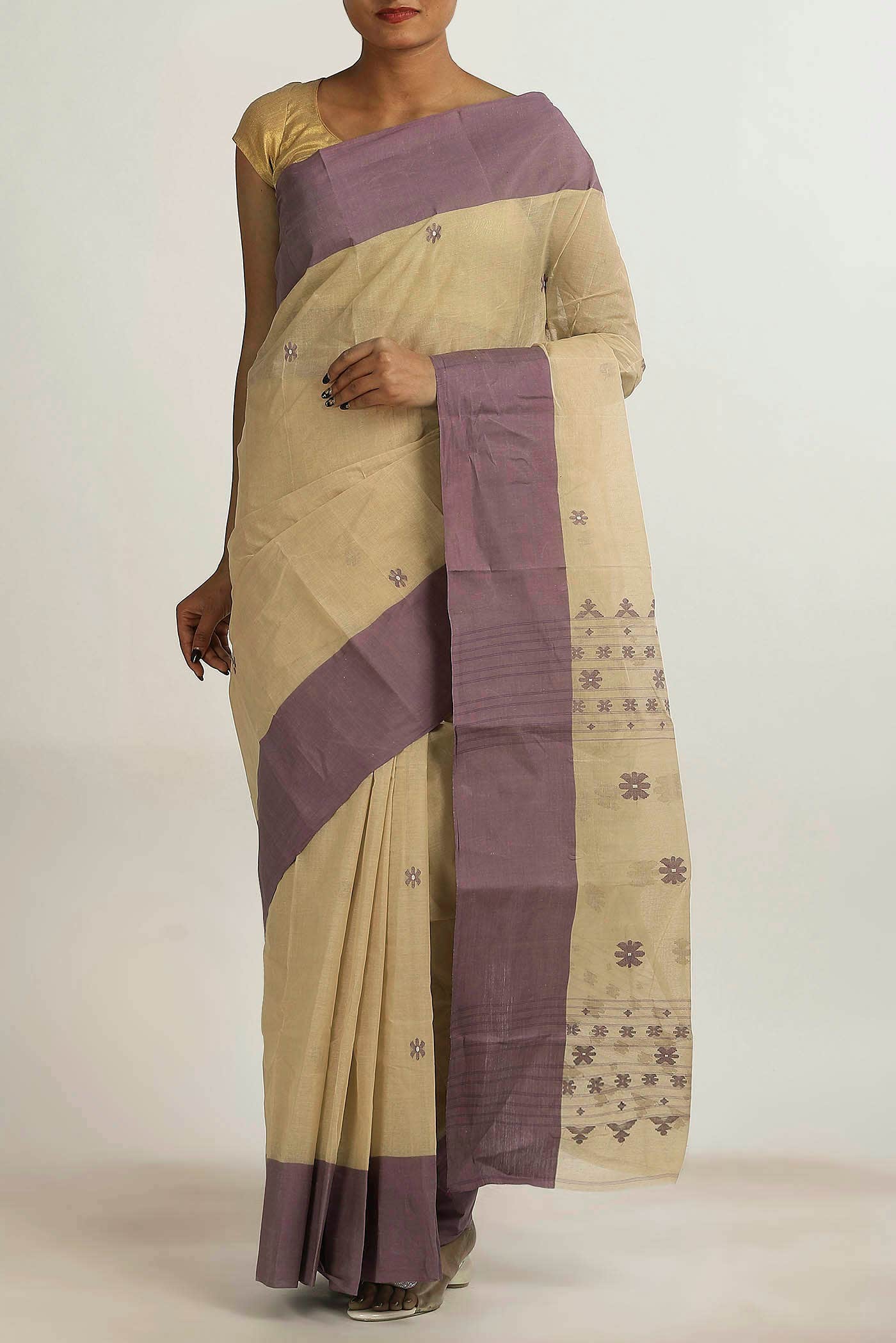 Beige Bengal Cotton Saree