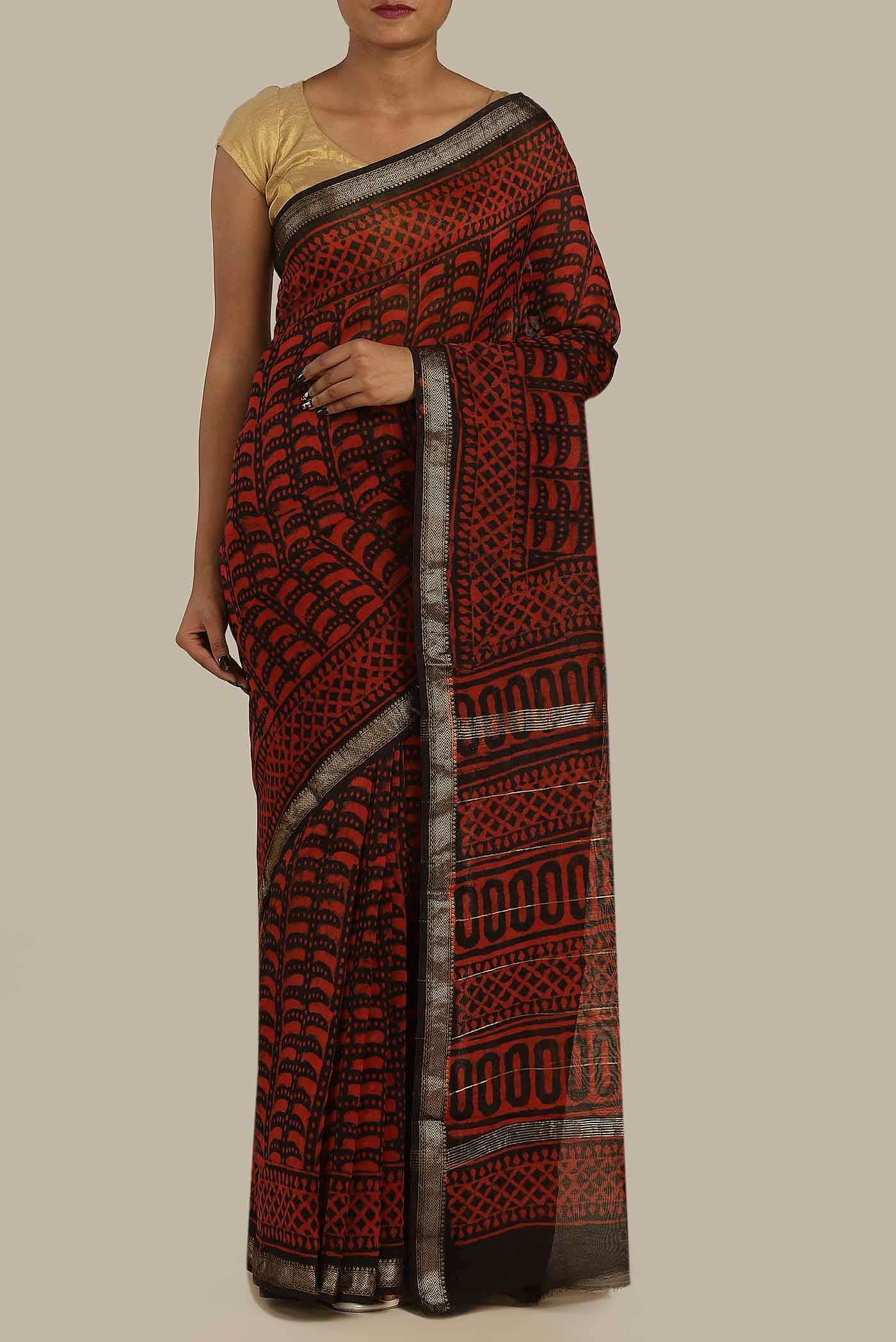 Maroon Maheshwari Silk Cotton Saree