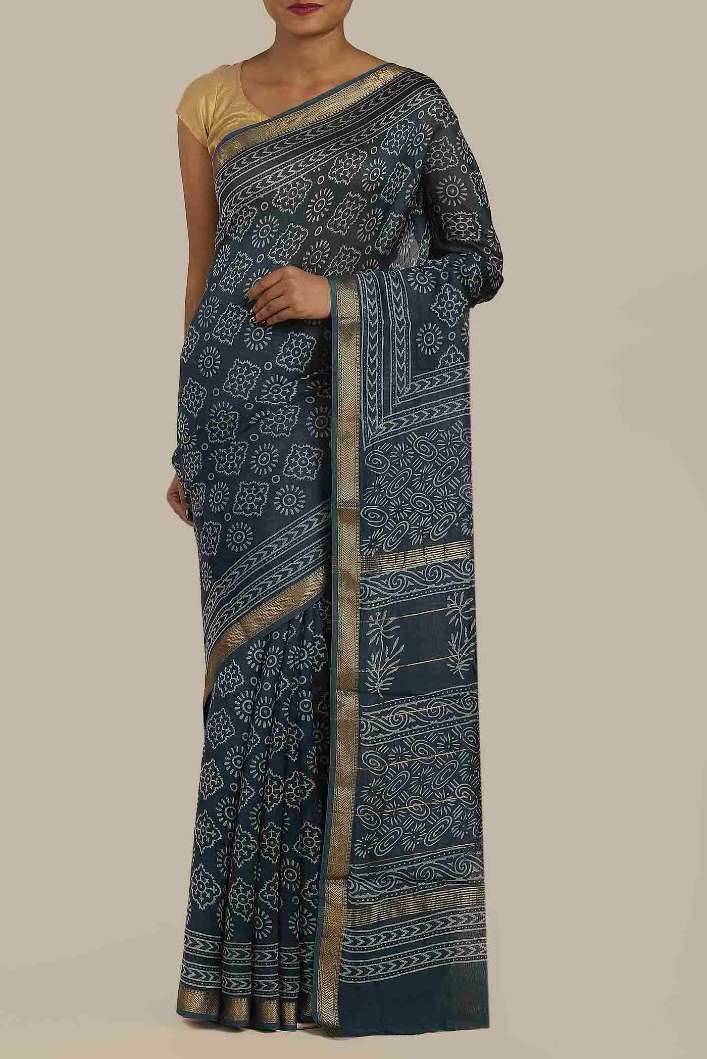Blue Maheshwari Silk Cotton Saree