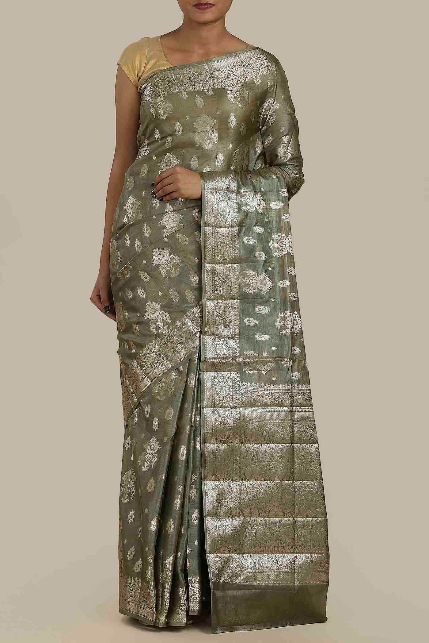 Green Banarasi Raw Silk Saree