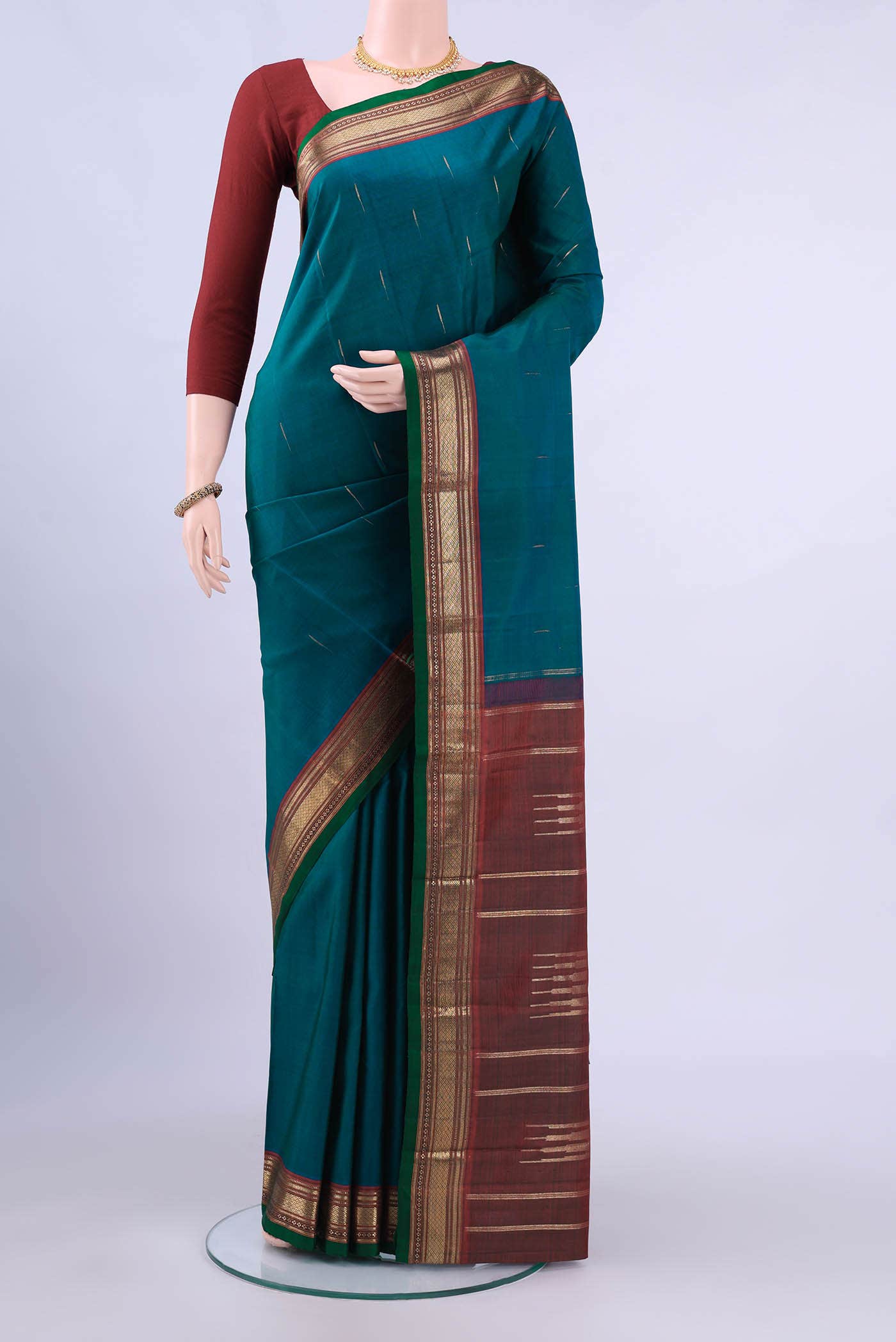 Dark Blue Dual Tone Kanchipuram Silk Saree
