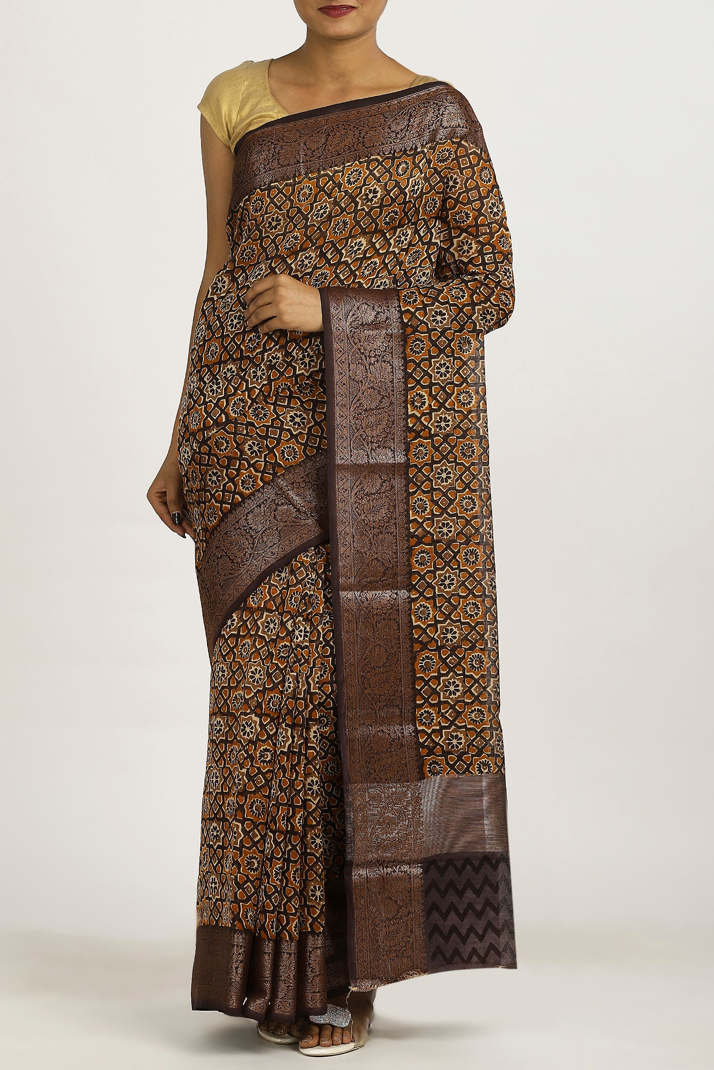 Brown Chanderi Silk Cotton Saree
