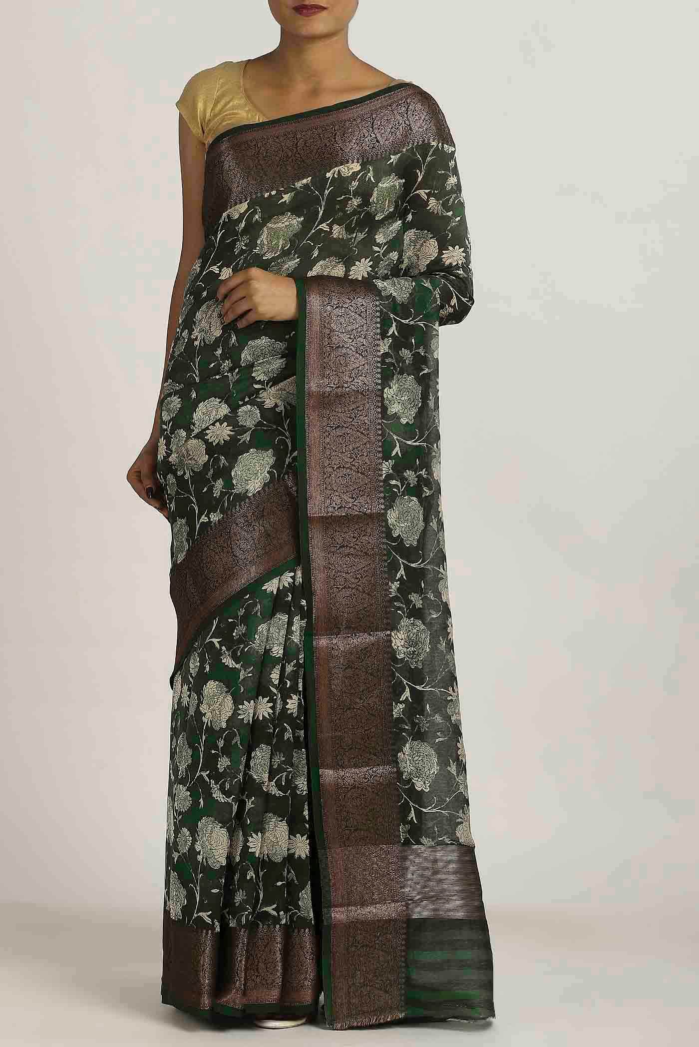 Green Chanderi Silk Cotton Saree