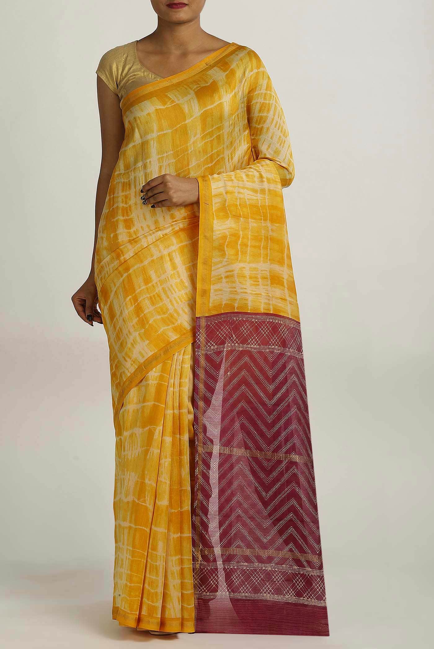 Mustard Chanderi Silk Cotton Saree