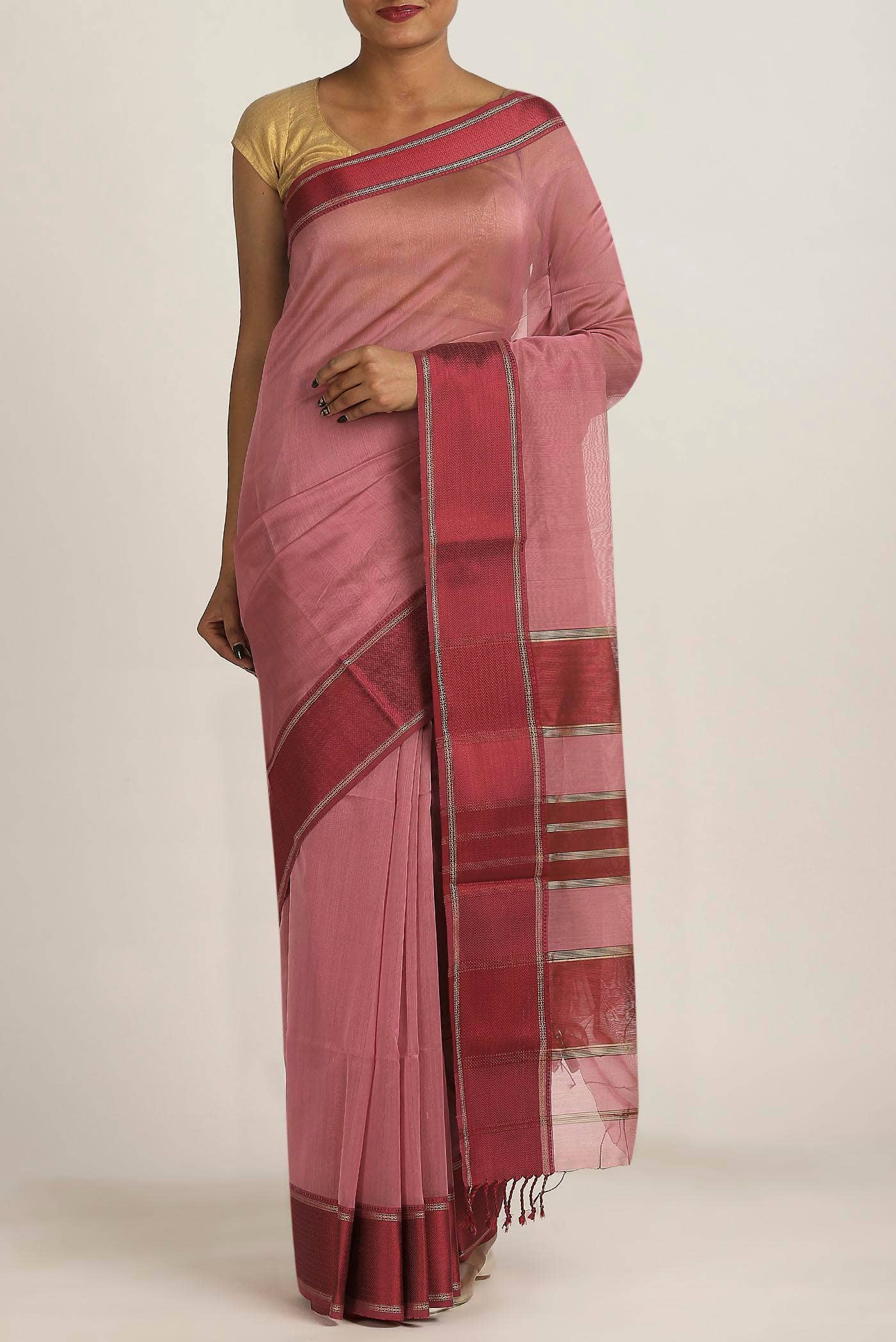 Pink Maheshwari Silk Cotton Saree