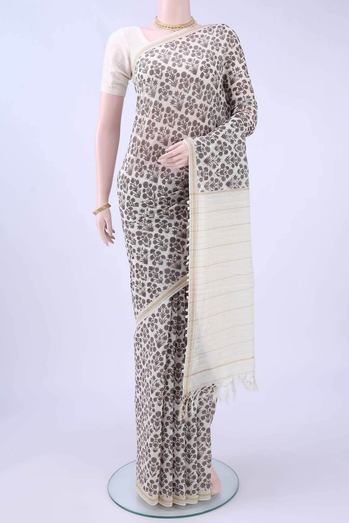 Off White Cotton Saree