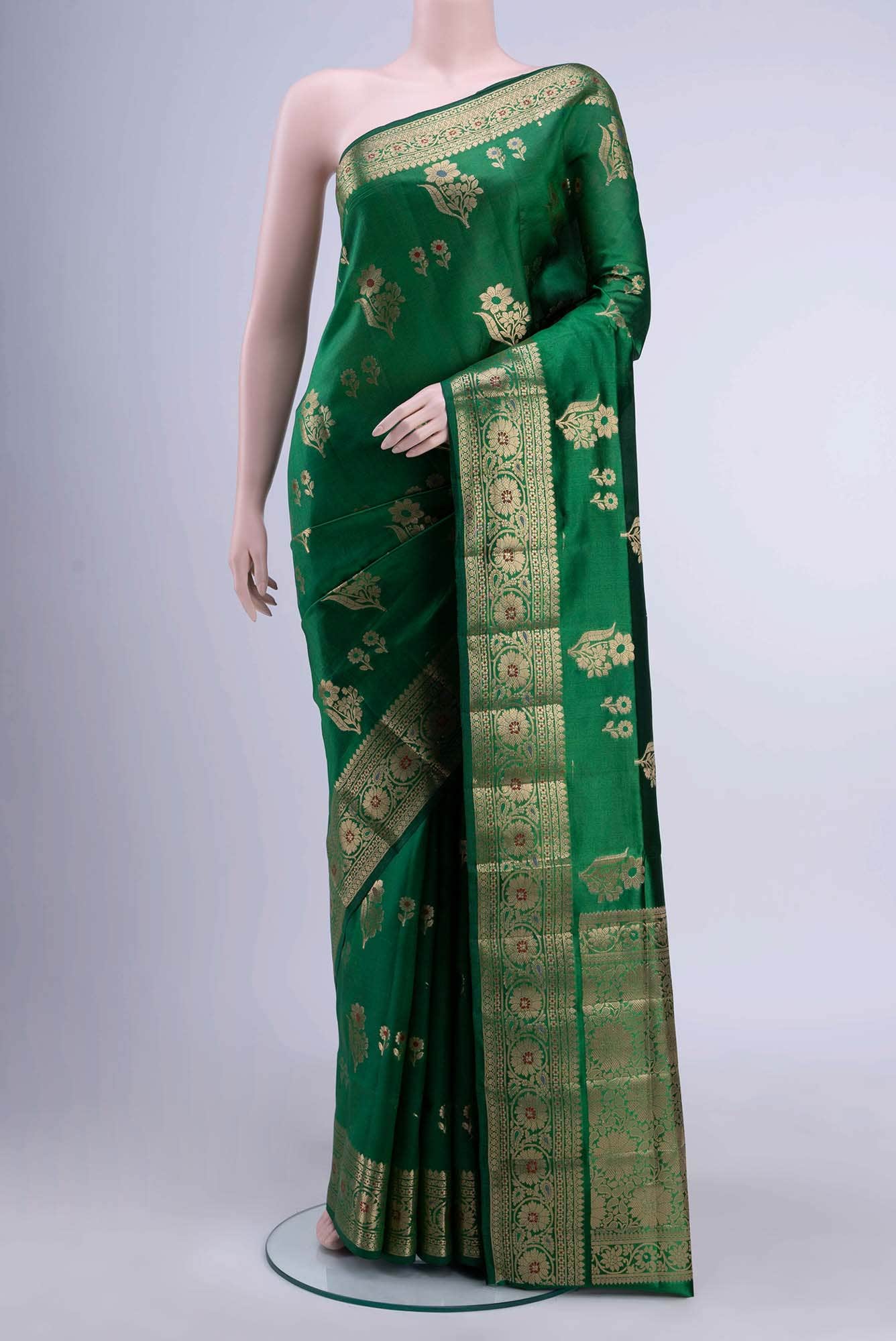 Bottle Green Tussar Silk Saree