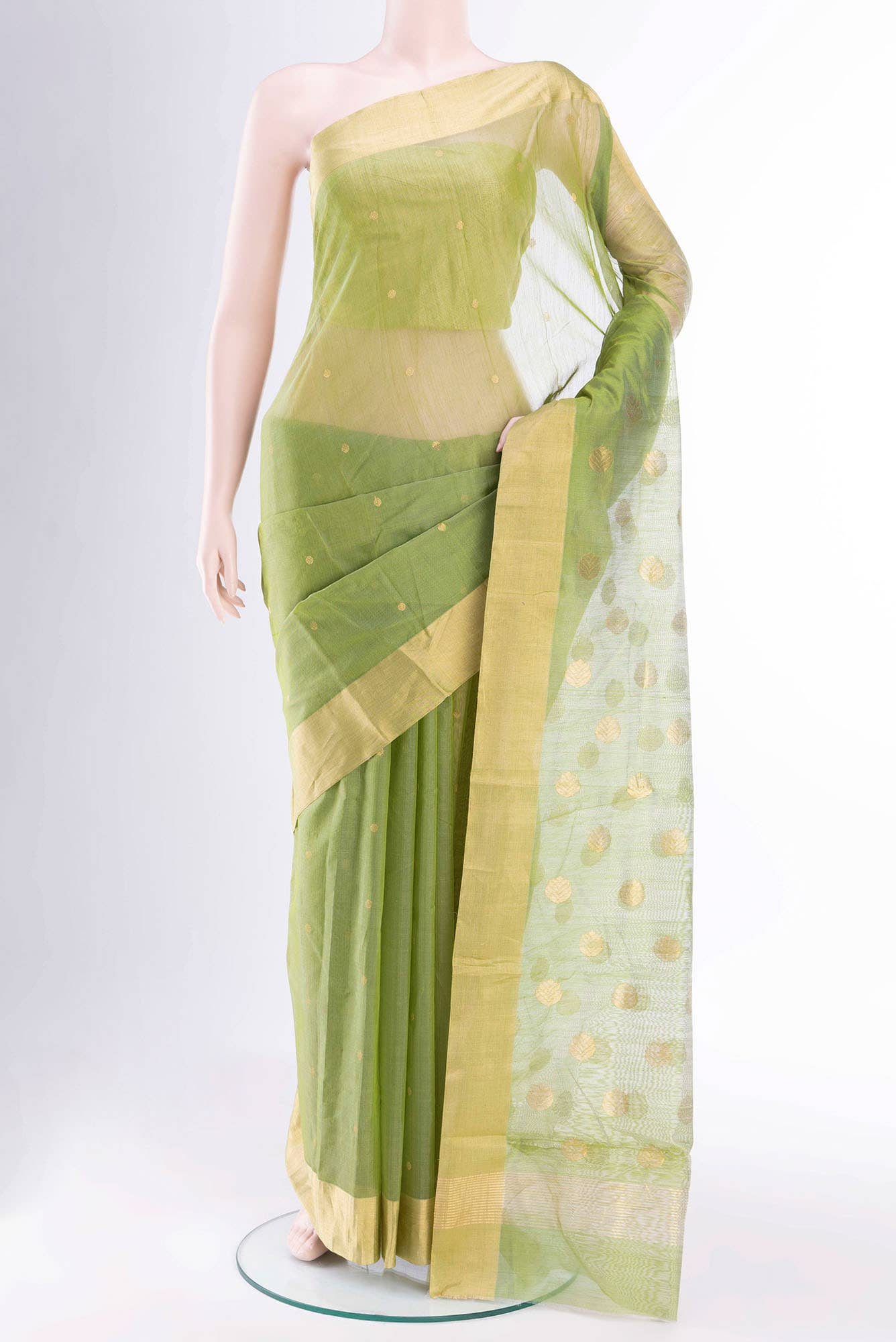 Light Green Chanderi Silk Cotton Saree