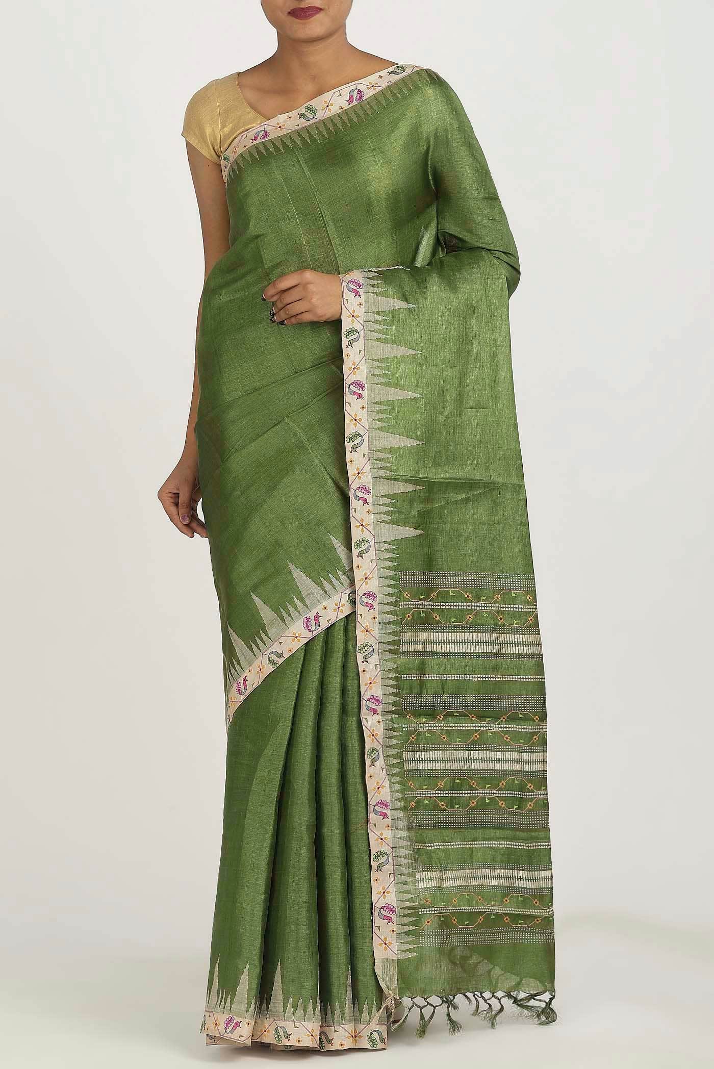 Green Bhagalpuri Tussar Silk Saree