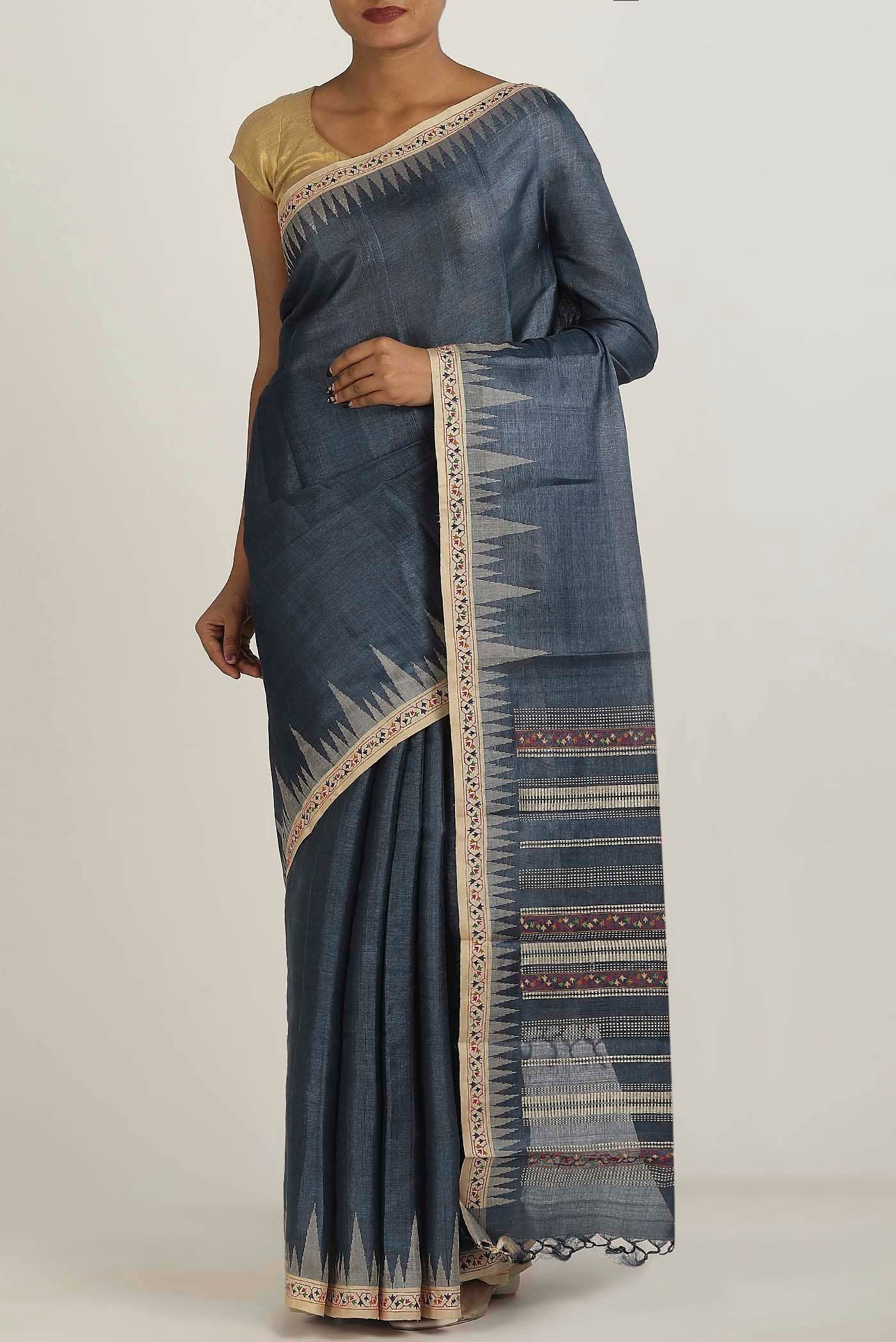 Blue Bhagalpuri Tussar Silk Saree