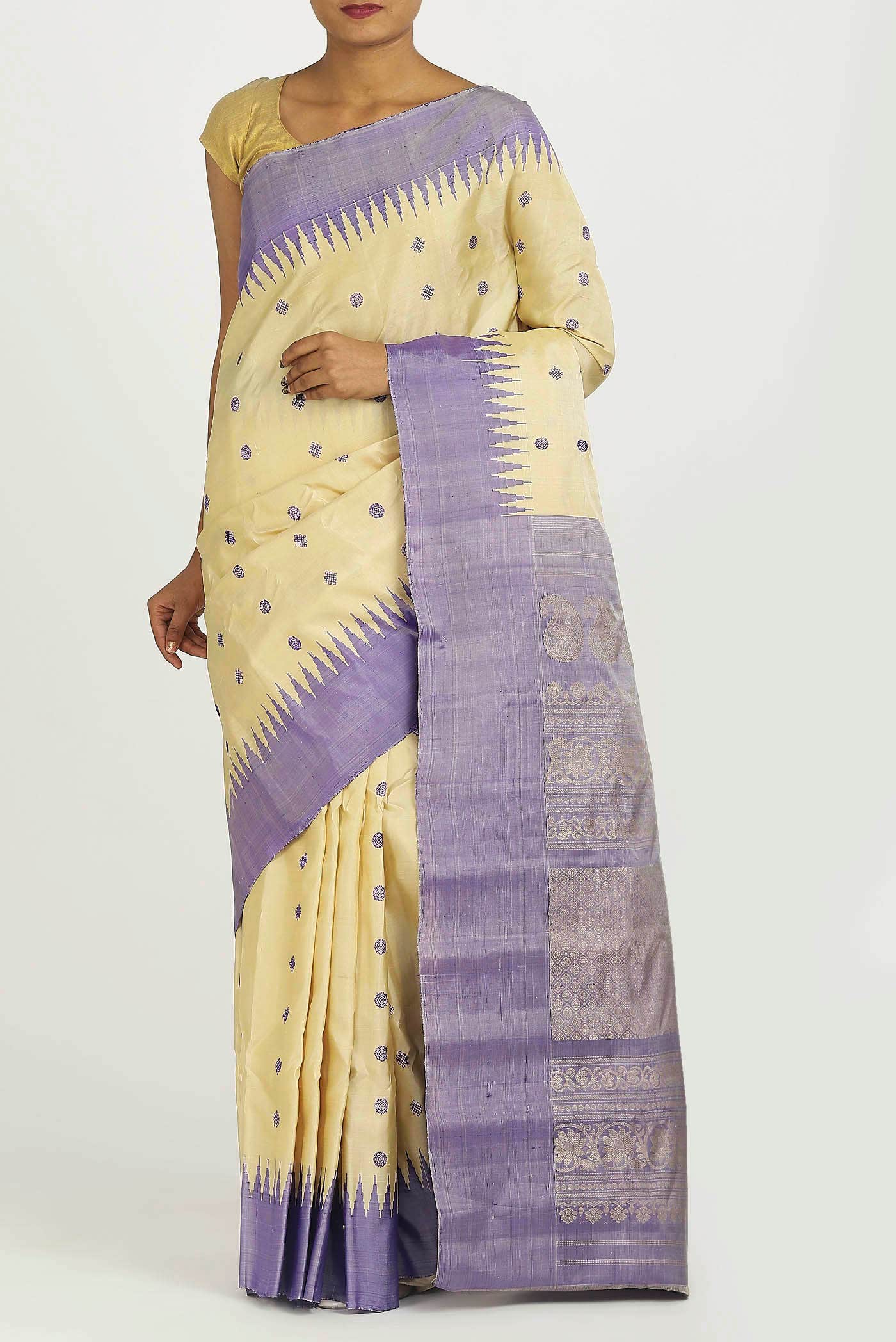 Cream Gadwal Silk Saree