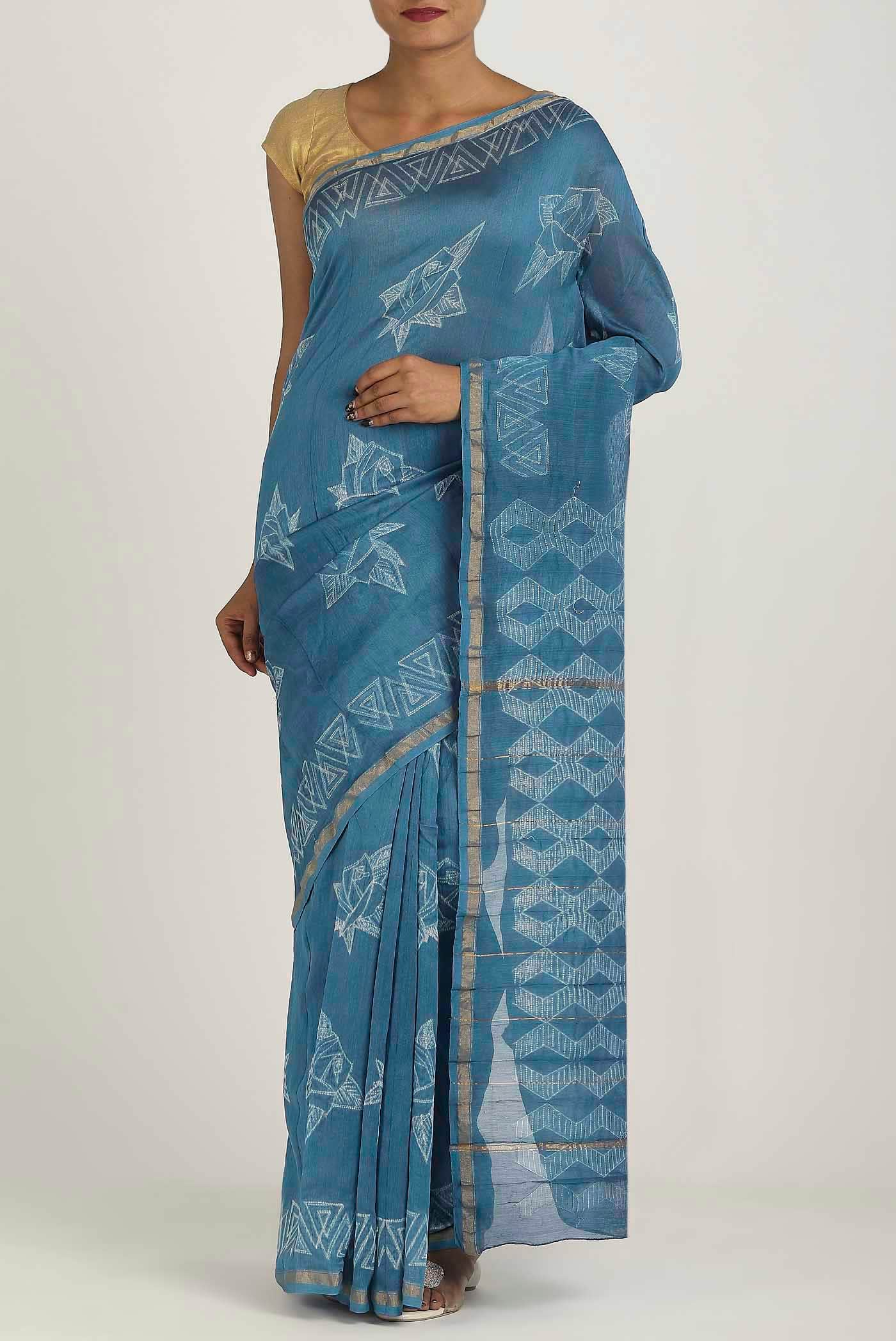 Blue Chanderi Silk Cotton Saree