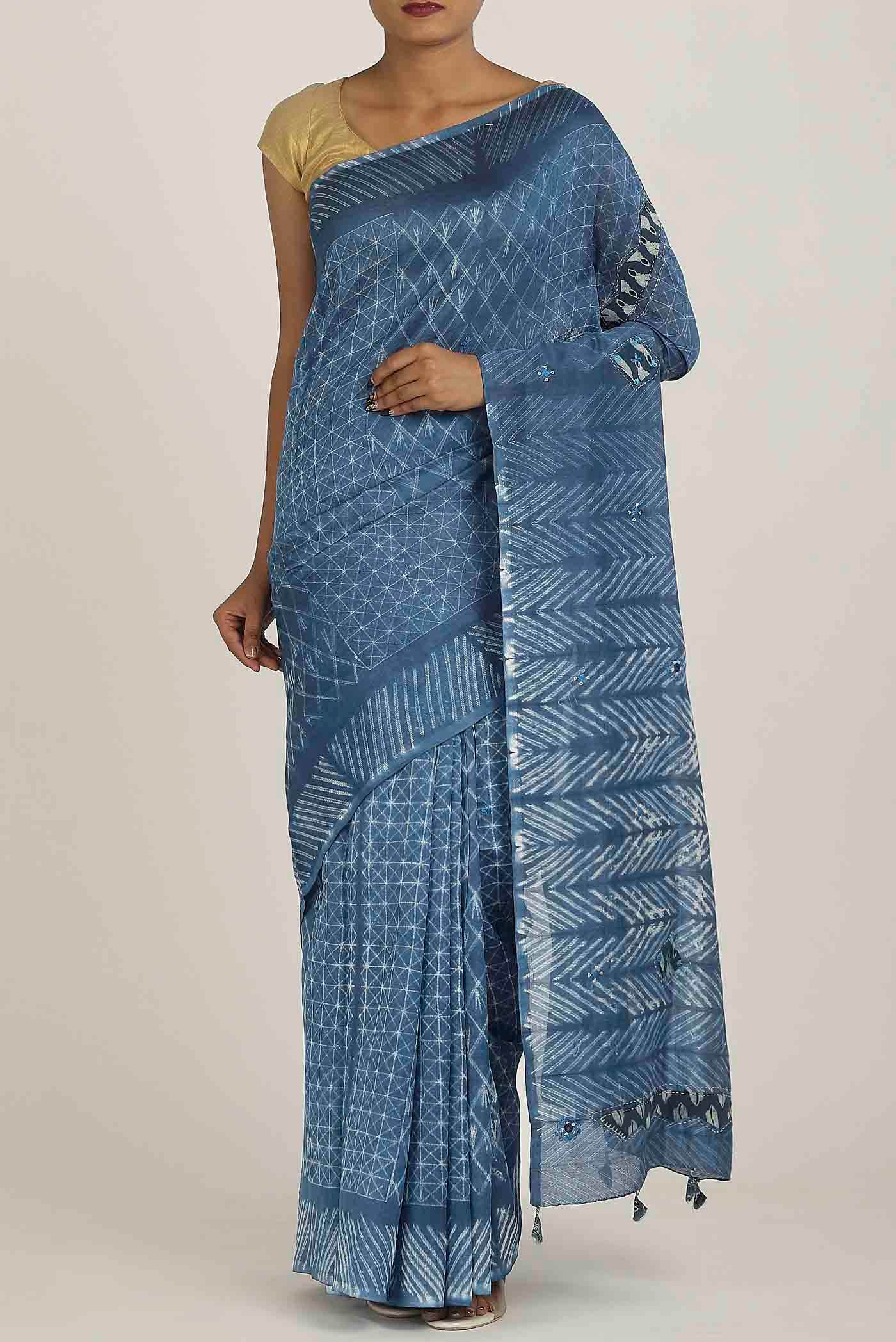 Blue Printed Cotton Saree