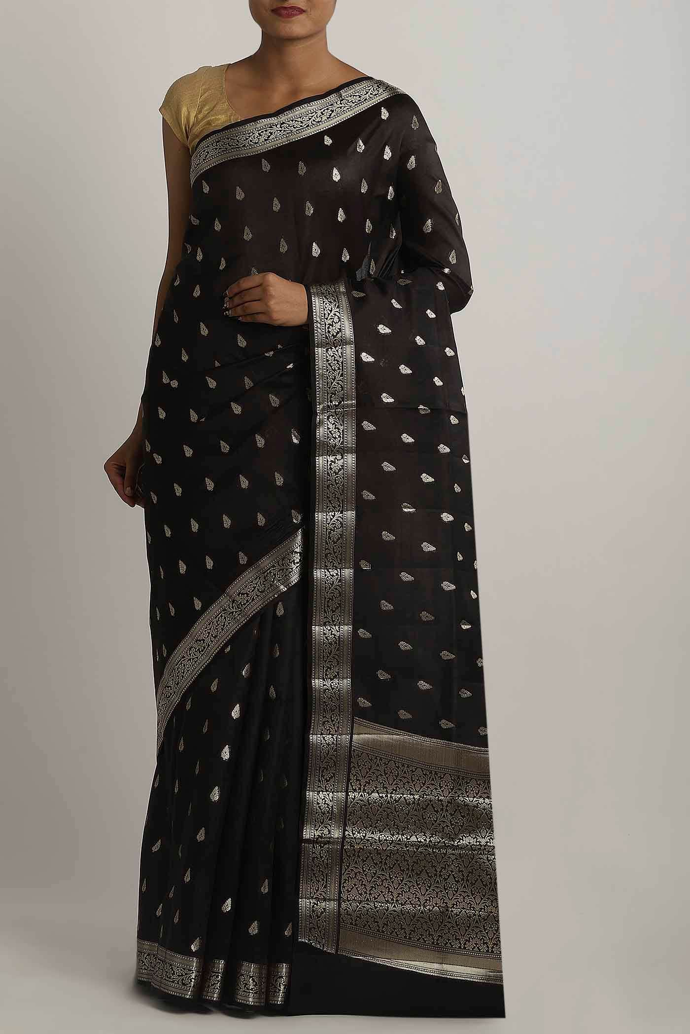 Black Mysore Crepe Saree