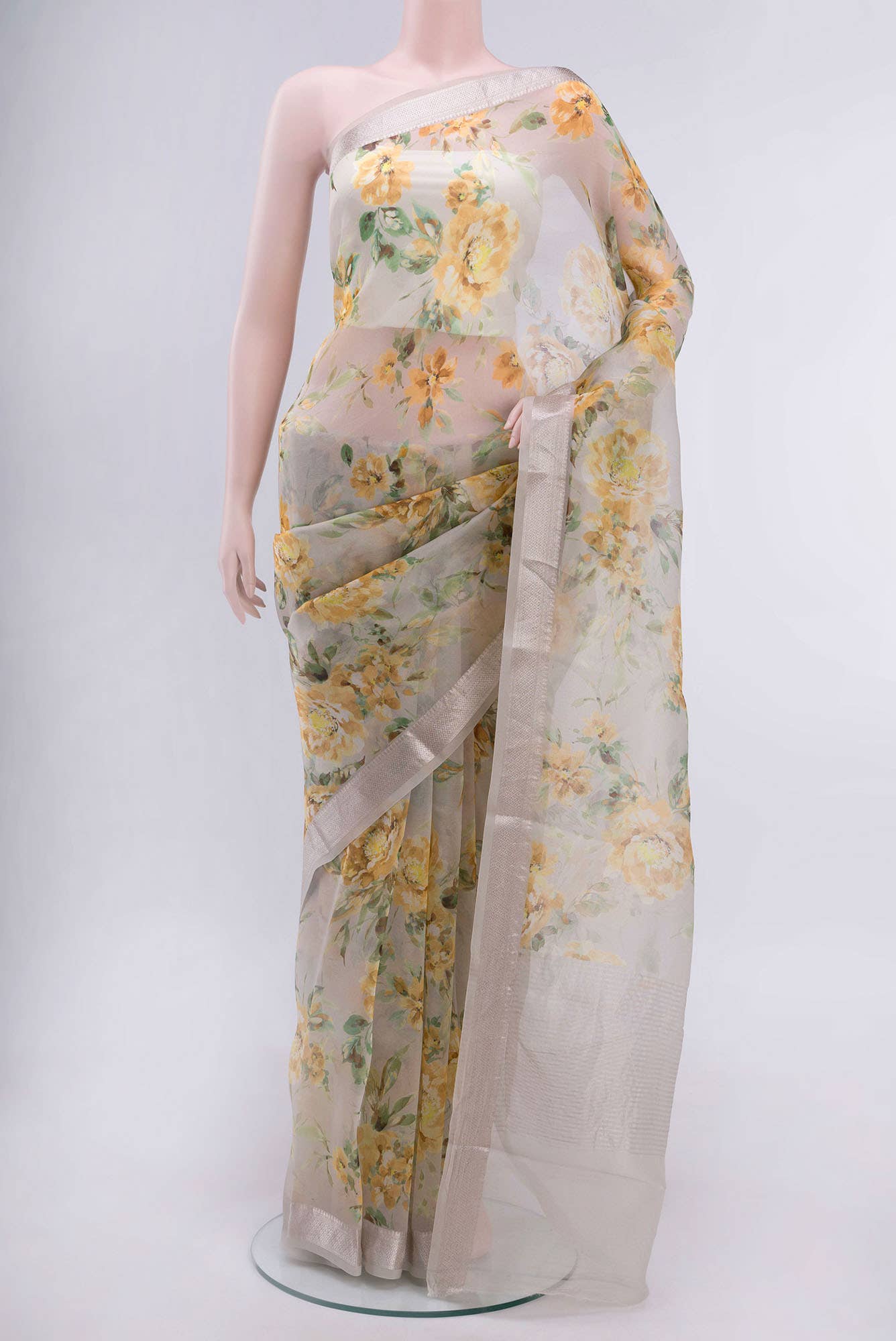 Beige Organza Silk Saree