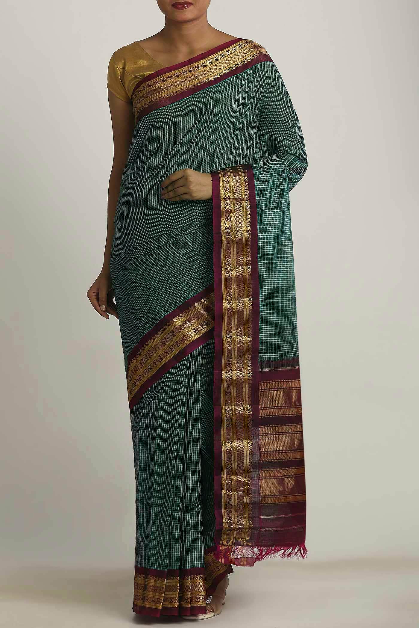 Green Gadwal cotton Saree