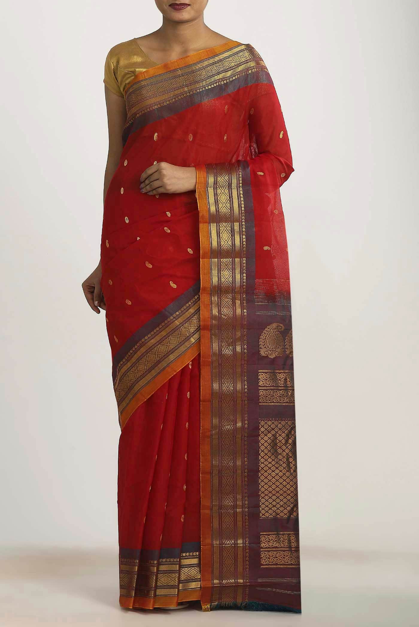 Red Gadwal cotton Saree