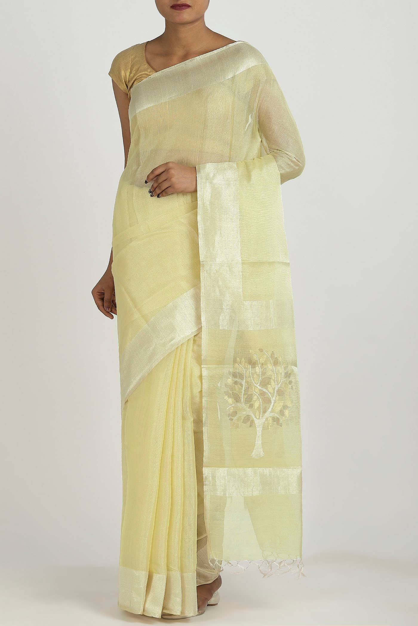 Yellow Bhagalpuri Tussar Silk Saree