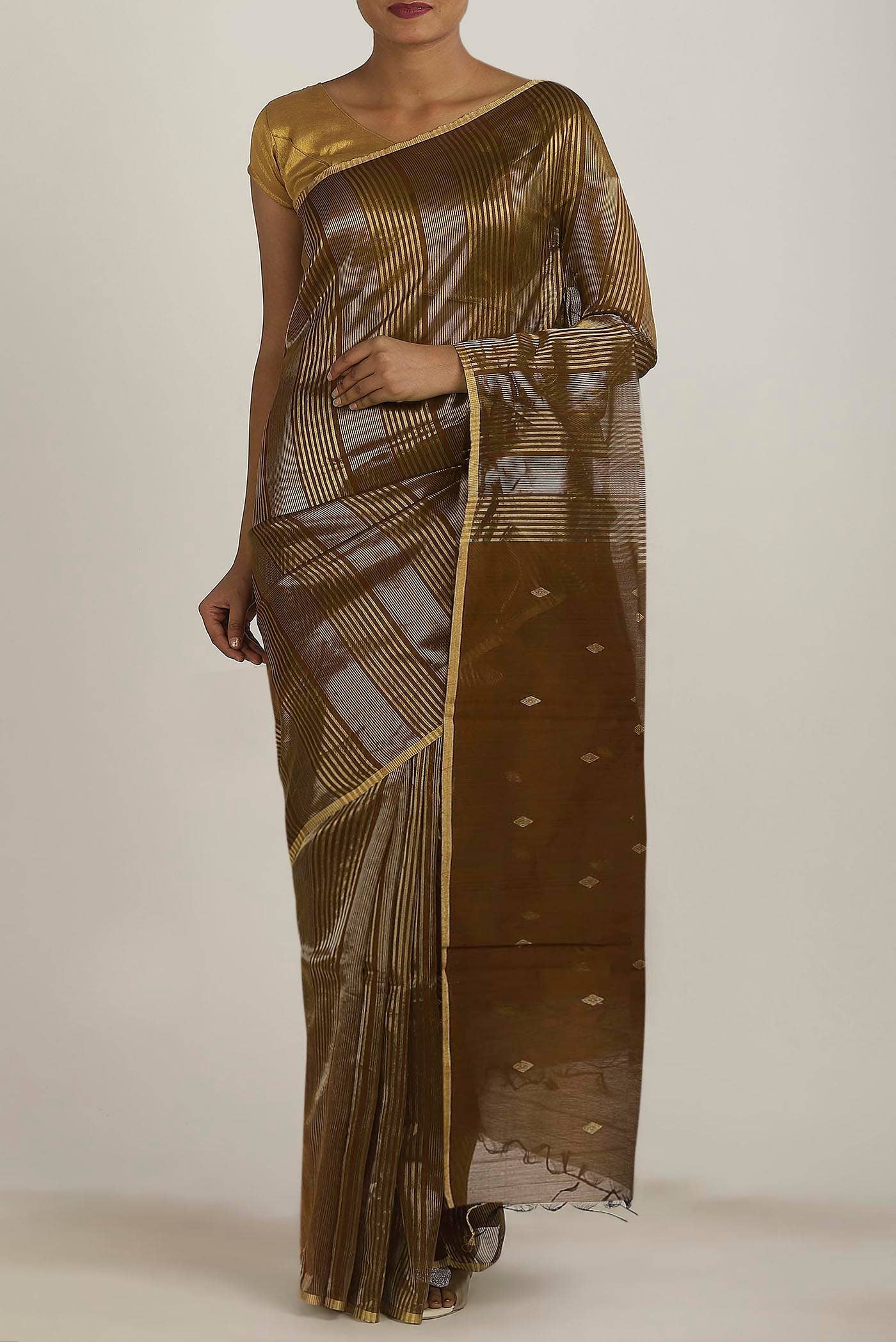 Brown Maheshwari Silk Cotton Saree