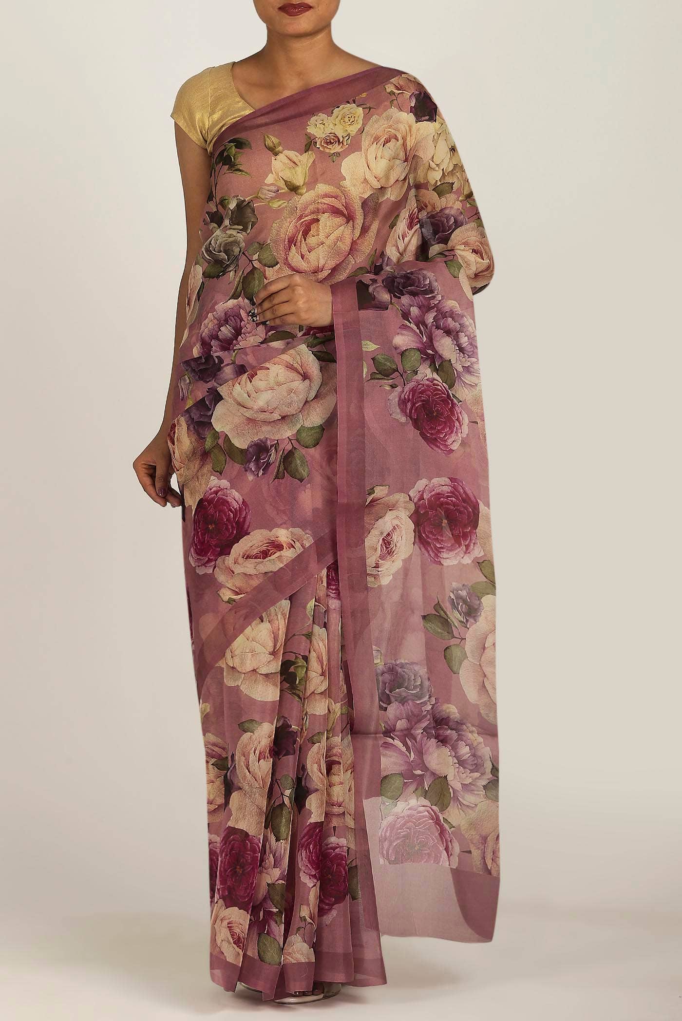 Mauve Organza Silk Saree