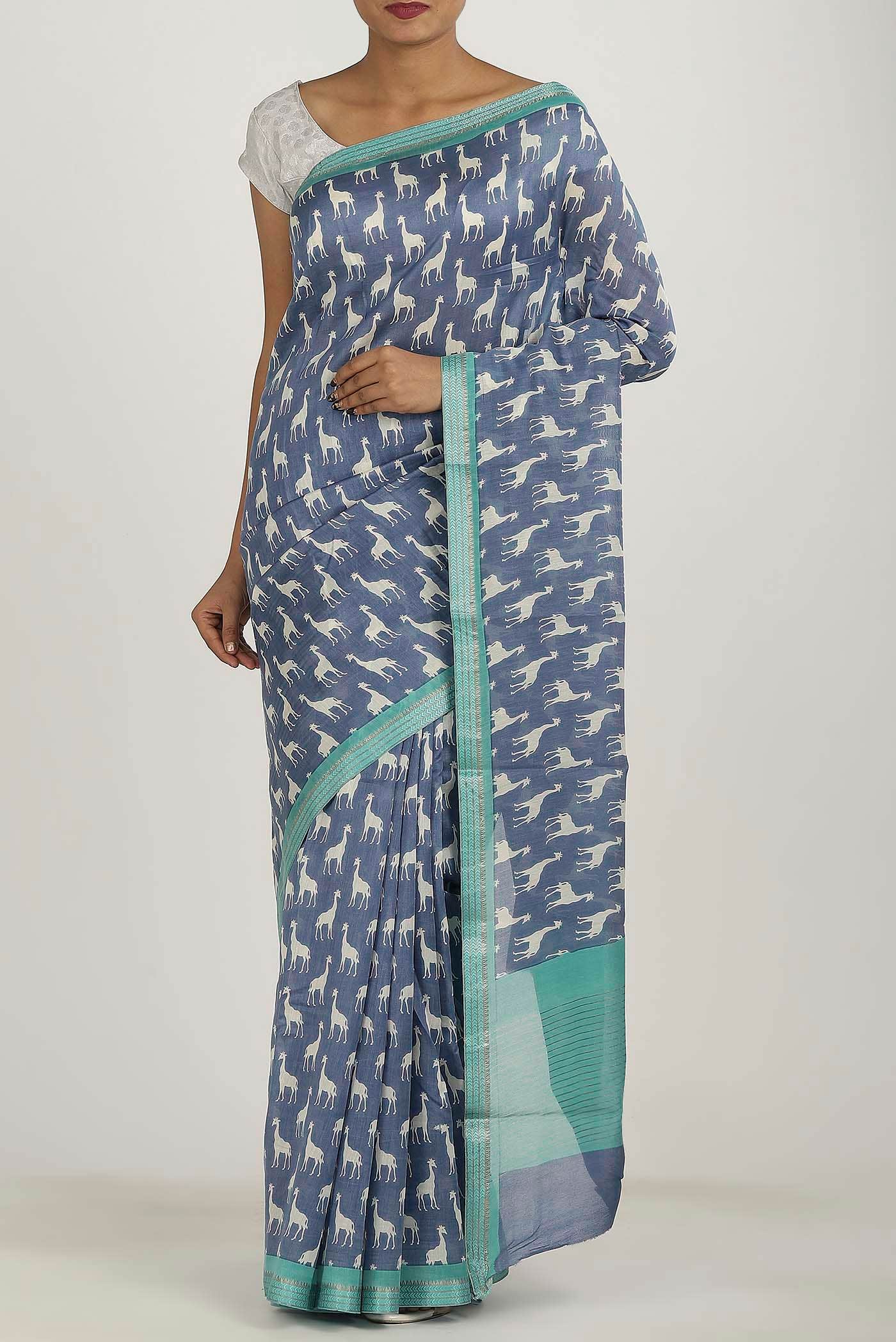 Blue Chanderi Silk Cotton Saree