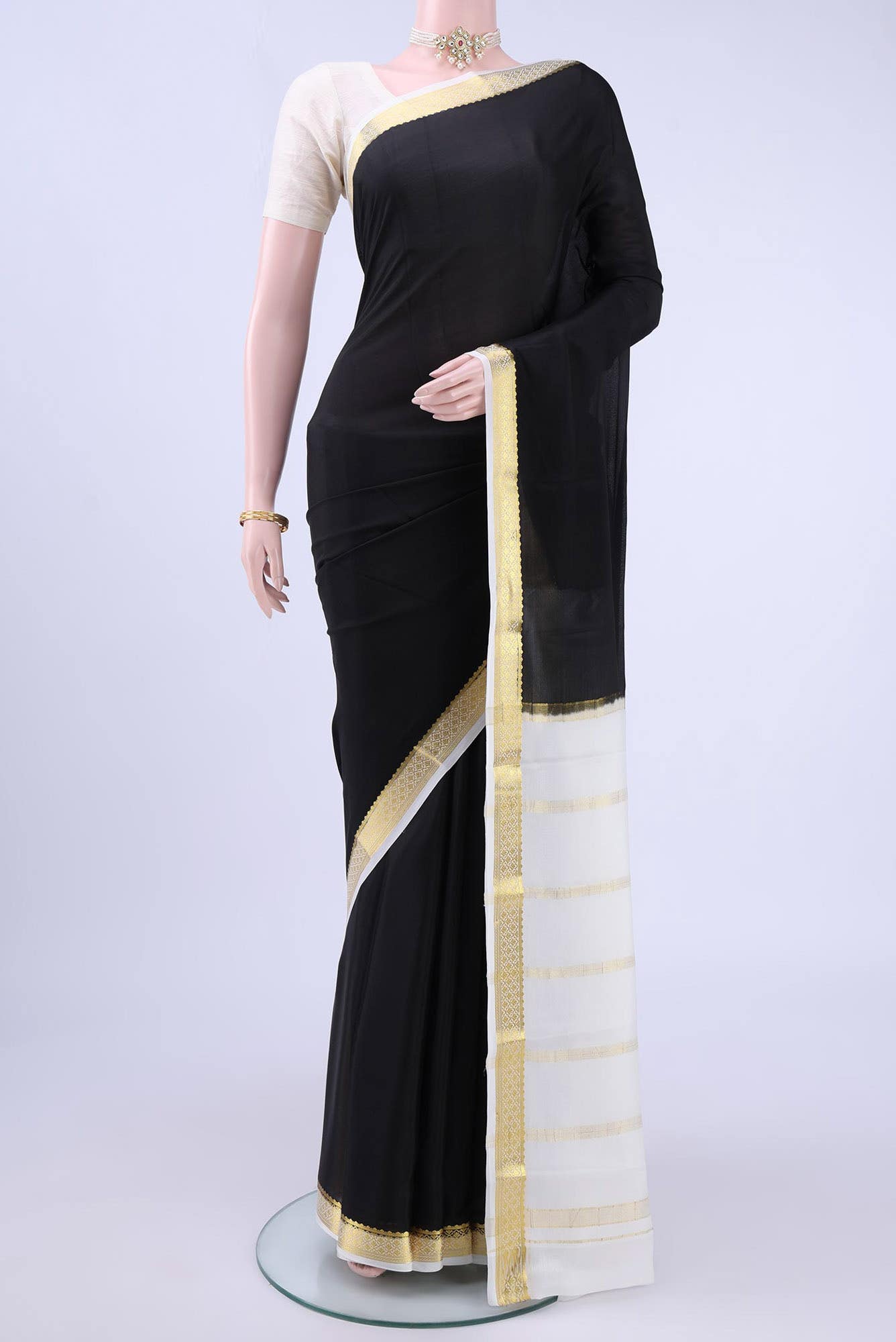Black Mysore Crepe Saree