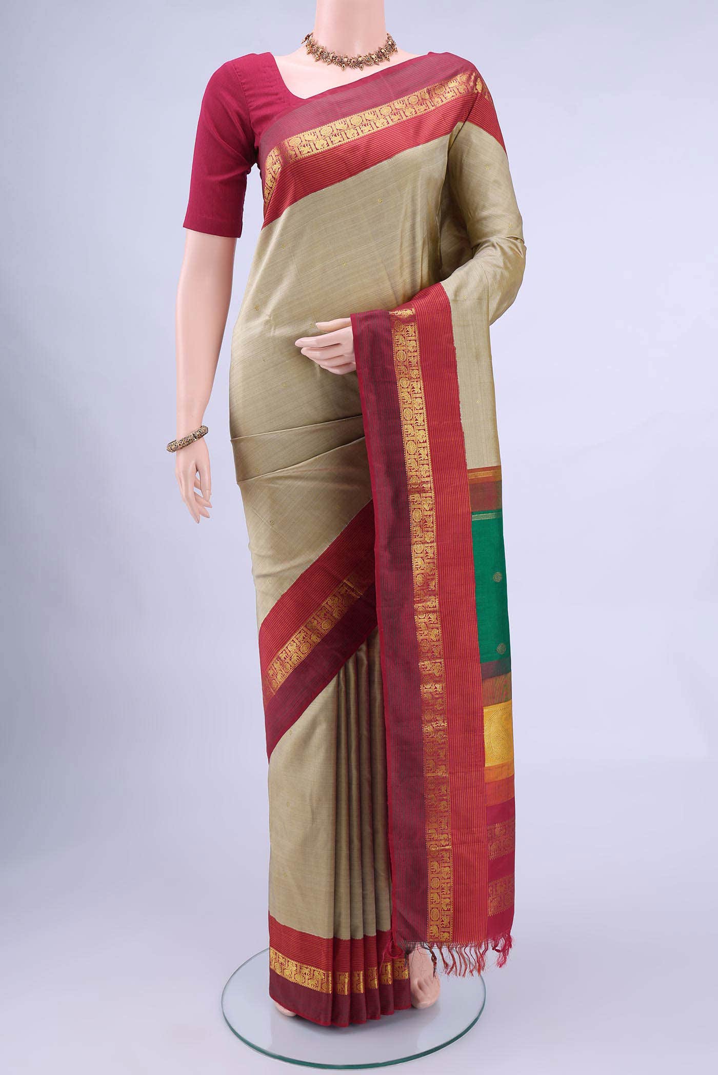 Beige Kanchipuram Silk Saree