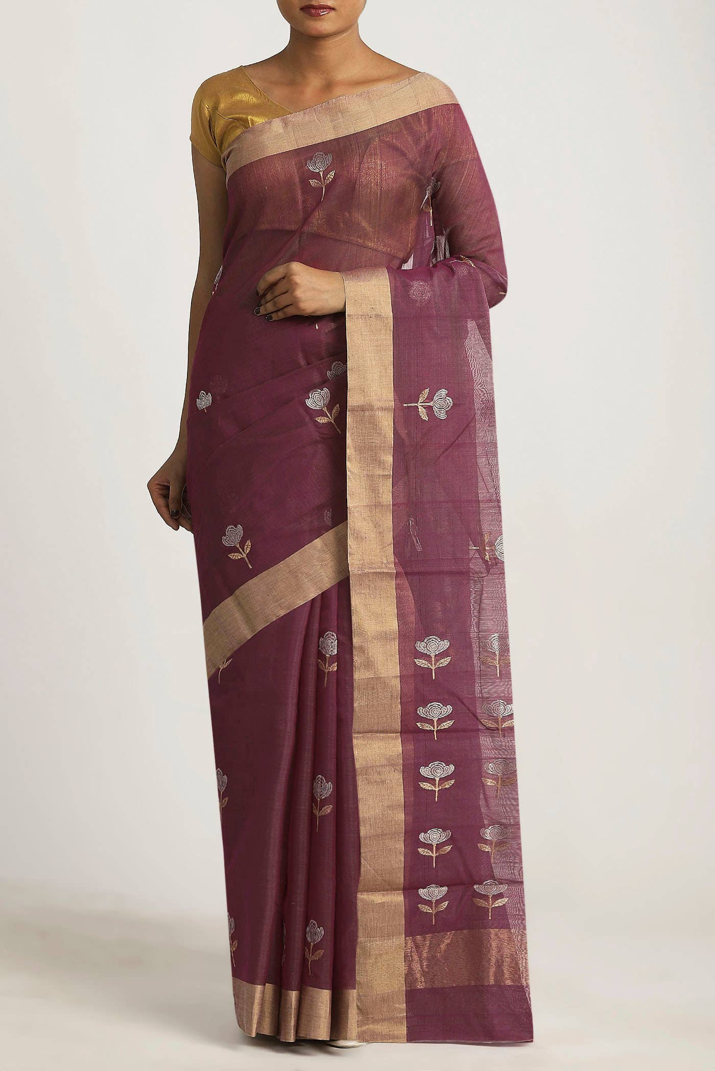 Mauve Chanderi Silk Cotton Saree
