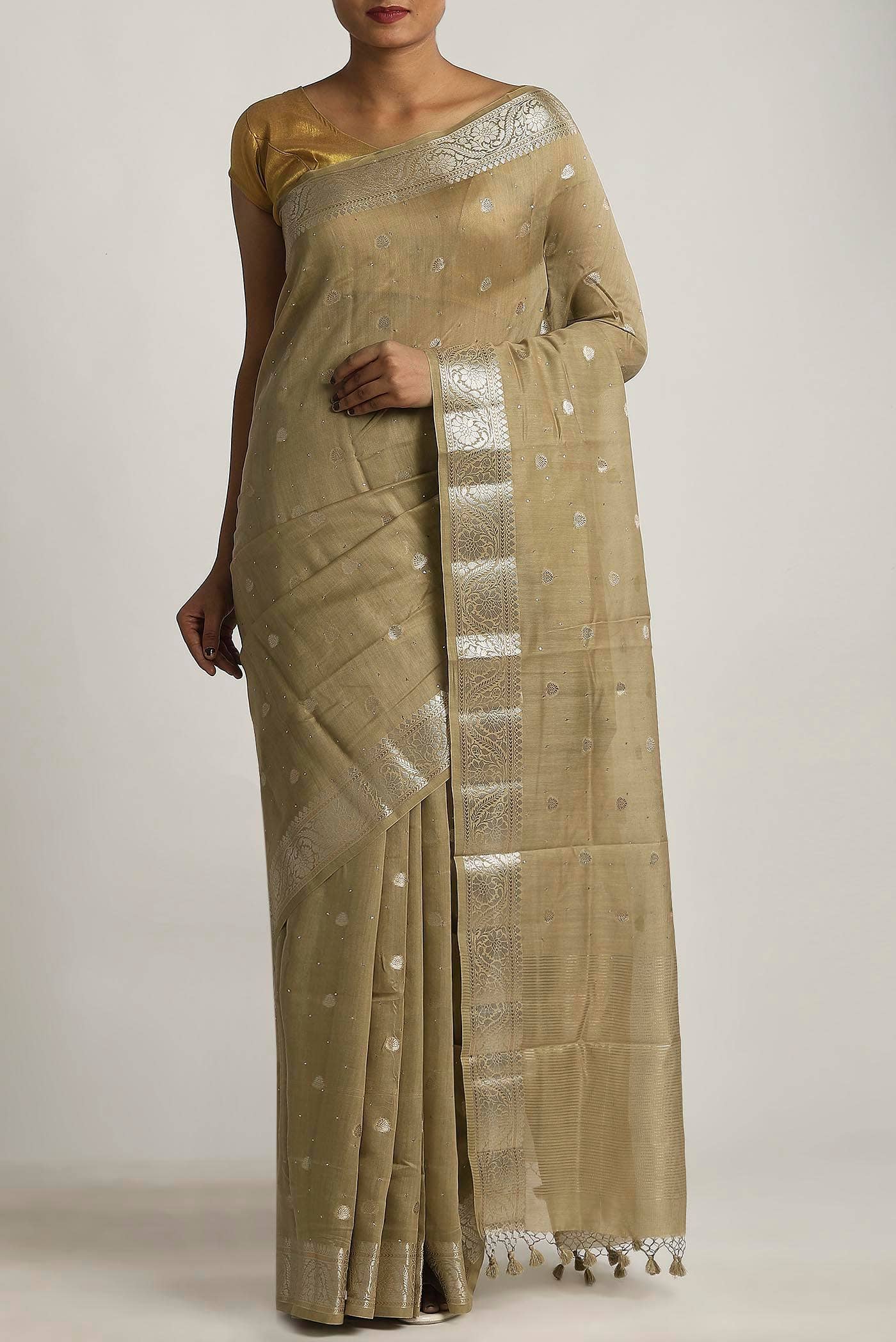 Beige Chanderi Silk Cotton Saree