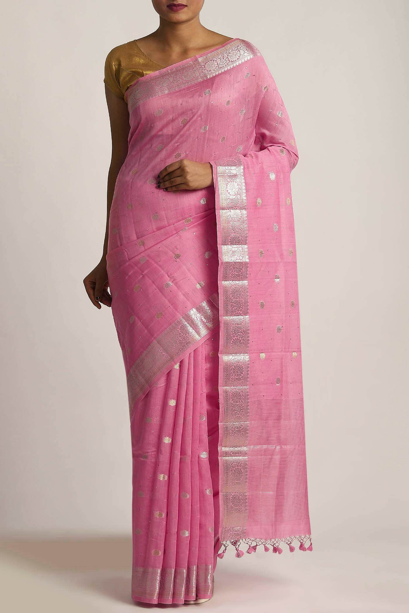 Rose pink Chanderi Silk Cotton Saree