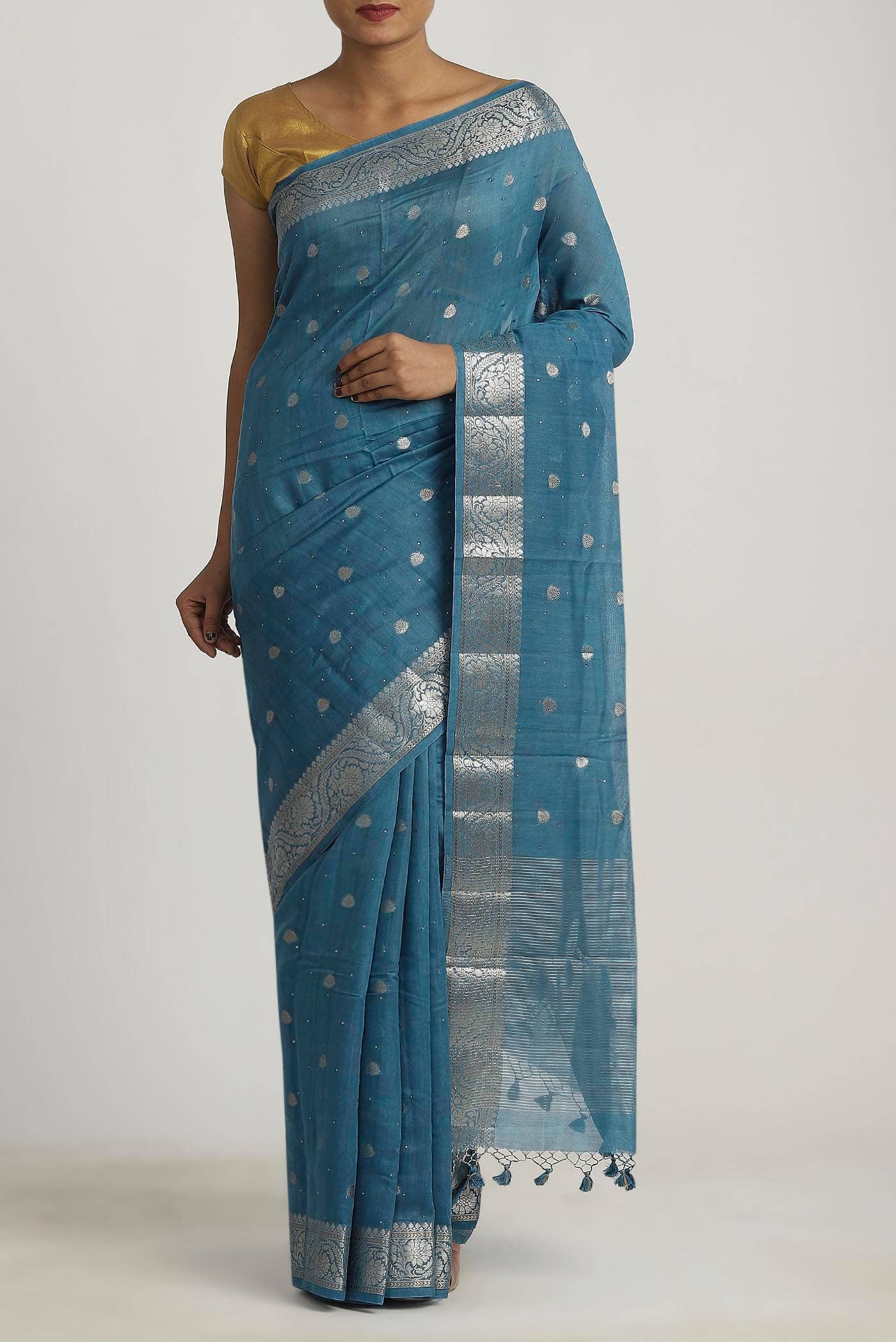 Blue Chanderi Silk Cotton Saree