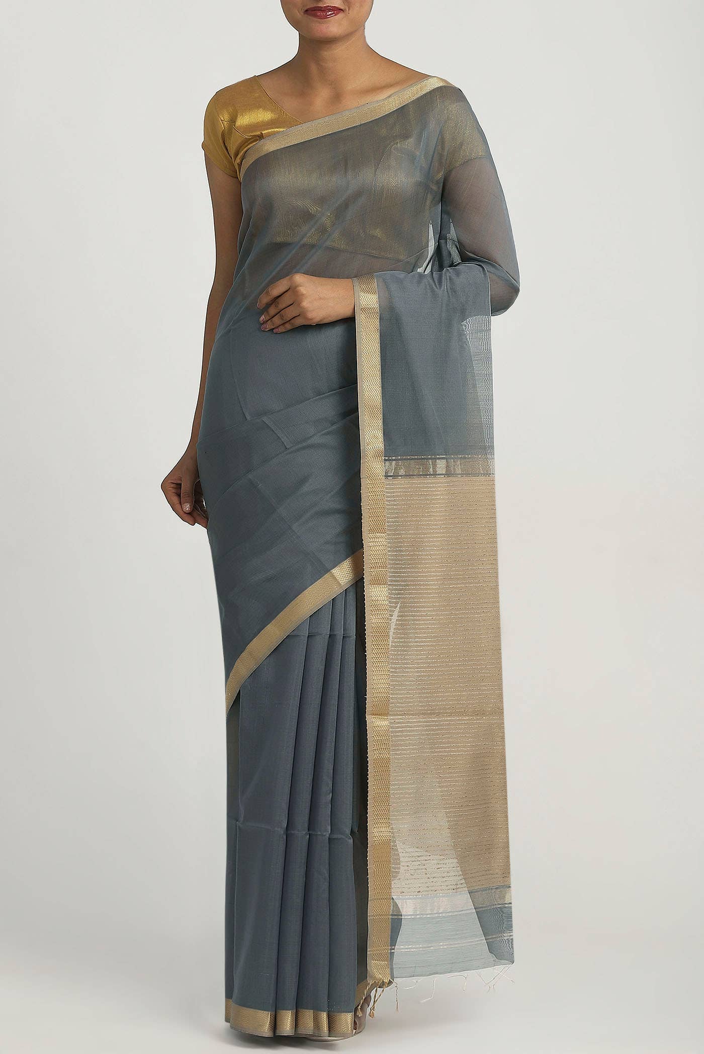 Grey Maheshwari Silk Cotton Saree
